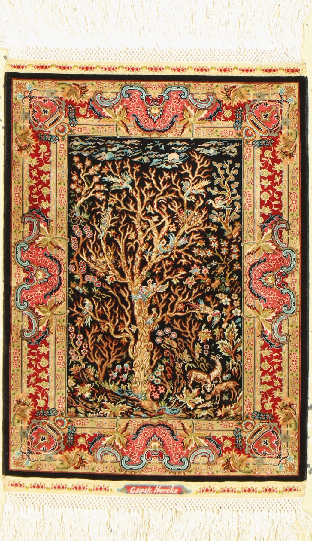Sehr feiner Seiden Hereke(20 x 20), Signiert(Özipek), Türkei, um 1950, reine Naturseide, ca, 32 x 23 cm, ca, 4 Mio Kn/qm, EHZ:1(sehr guter ...