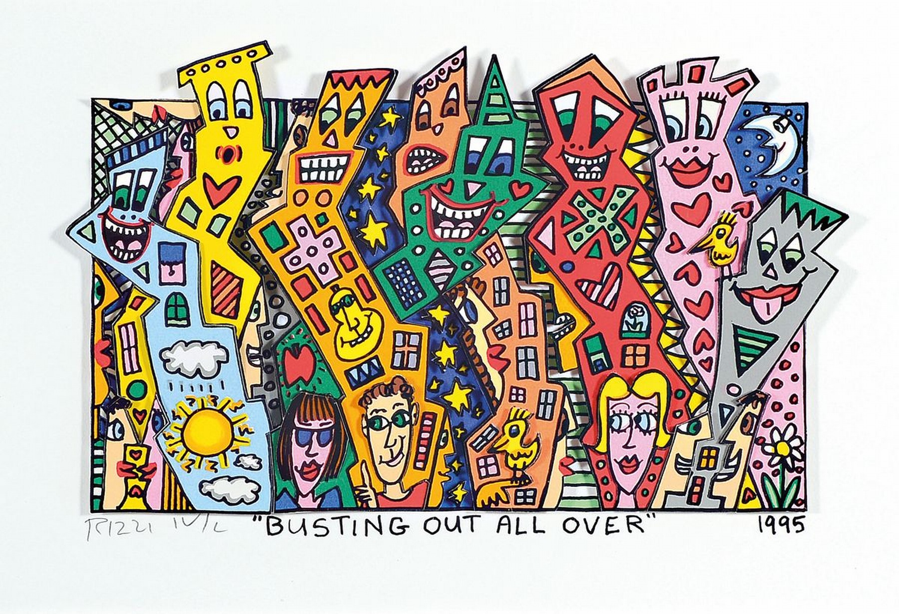 James Rizzi, 1950-2011, "Busting out all over", 3D-Konstruktion, handsign., dat. 1995, num., unter Glas gerahmt, gesamt ca. 46x54 cm