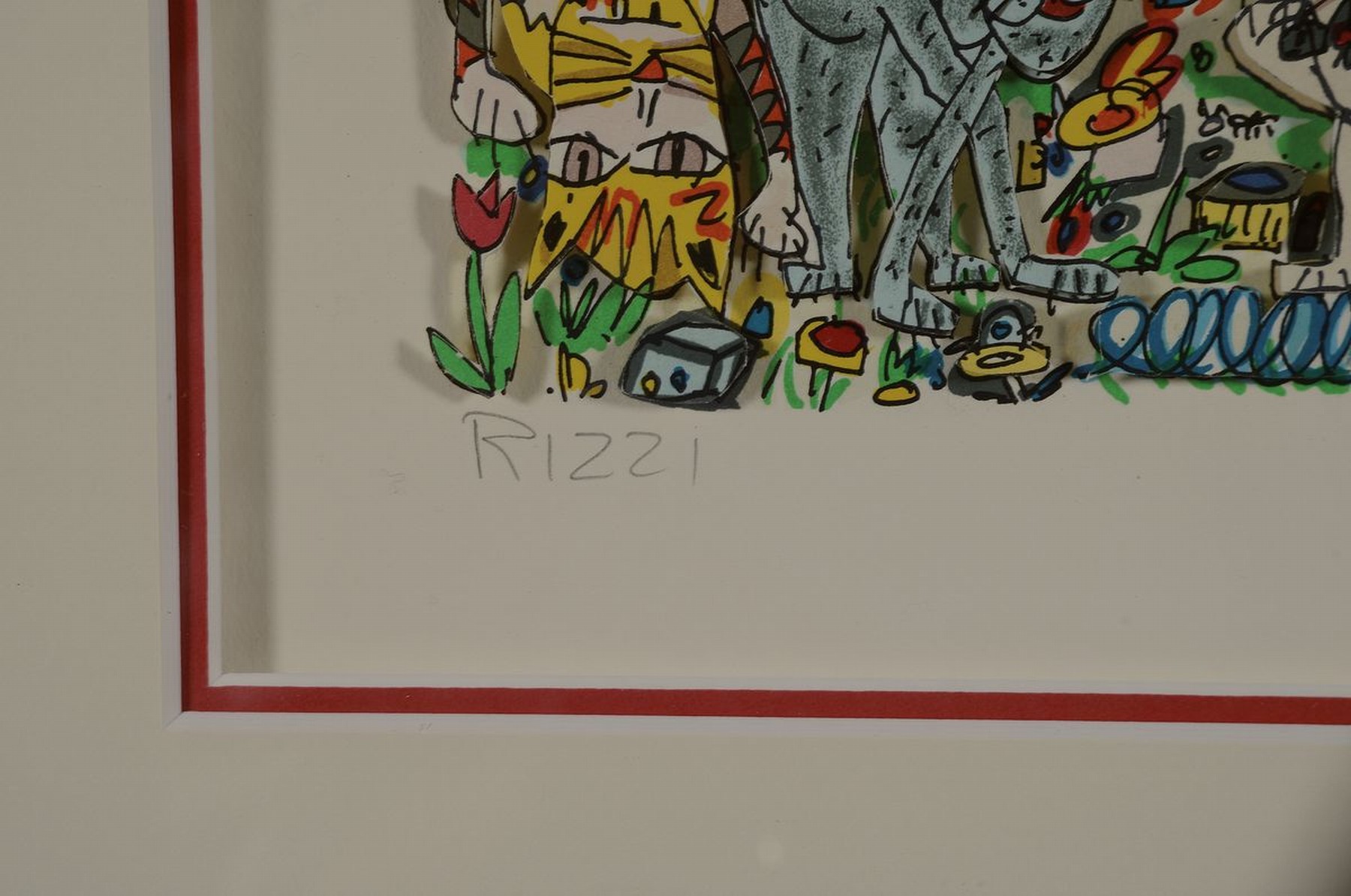 Detail a: James Rizzi, 1950-2011, "JUNKYARD CATS", 3D-Konstruktion, handsign., num. 12/350, dat. 89, unter Glas gerahmt, gesamt ca. 59x62 cm