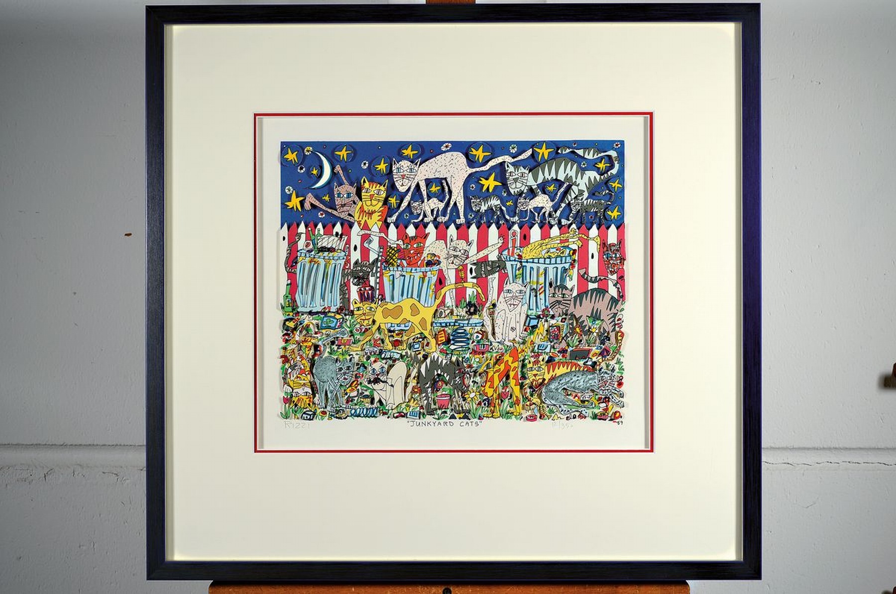 Detail k: James Rizzi, 1950-2011, "JUNKYARD CATS", 3D-Konstruktion, handsign., num. 12/350, dat. 89, unter Glas gerahmt, gesamt ca. 59x62 cm