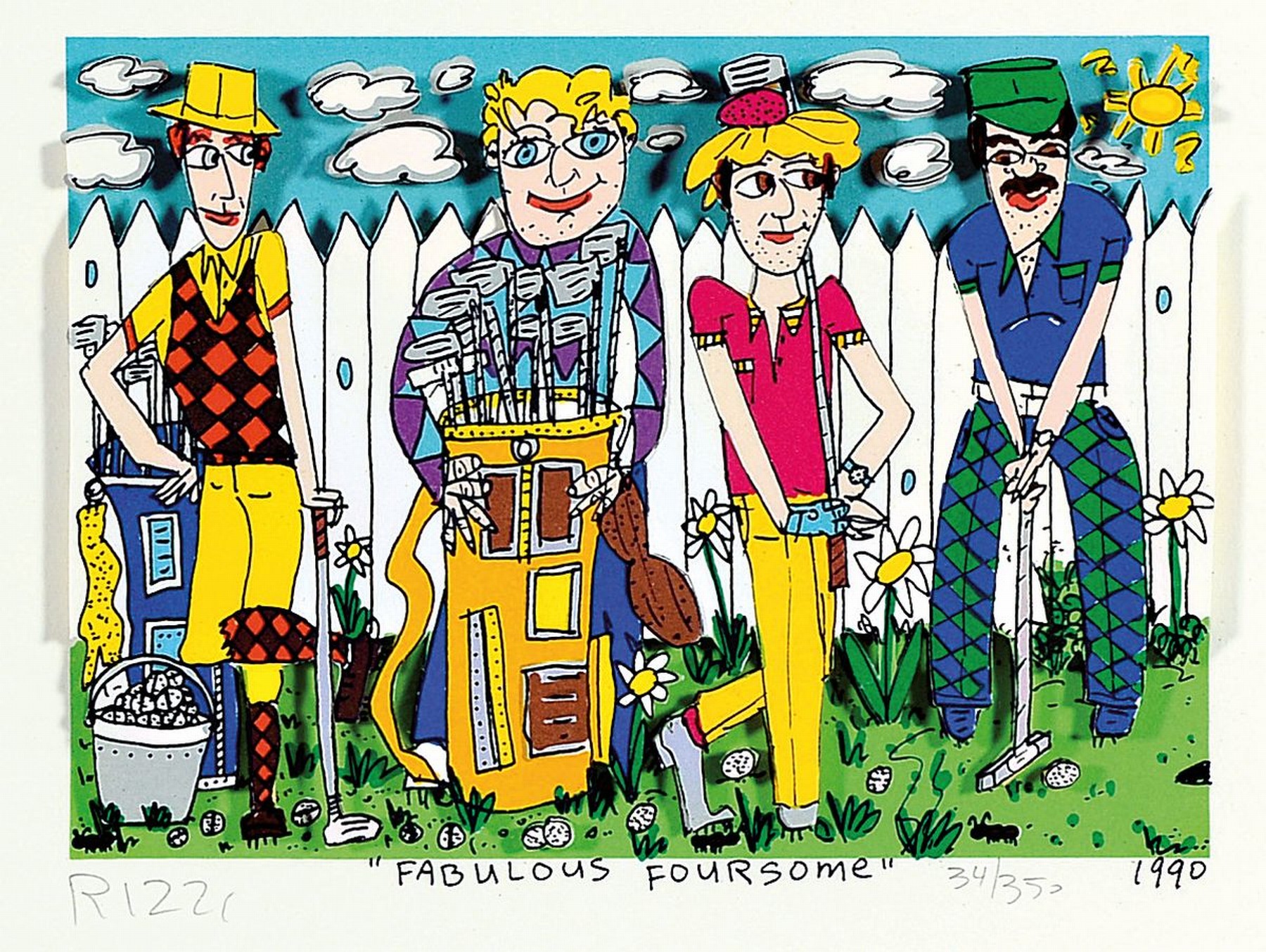 James Rizzi, 1950-2011, "FABULOUS FOURSOME", 3D-Konstruktion, handsign., num. 34/350, dat. 1990, unter Glas gerahmt, gesamt ca. 42,5x44 cm