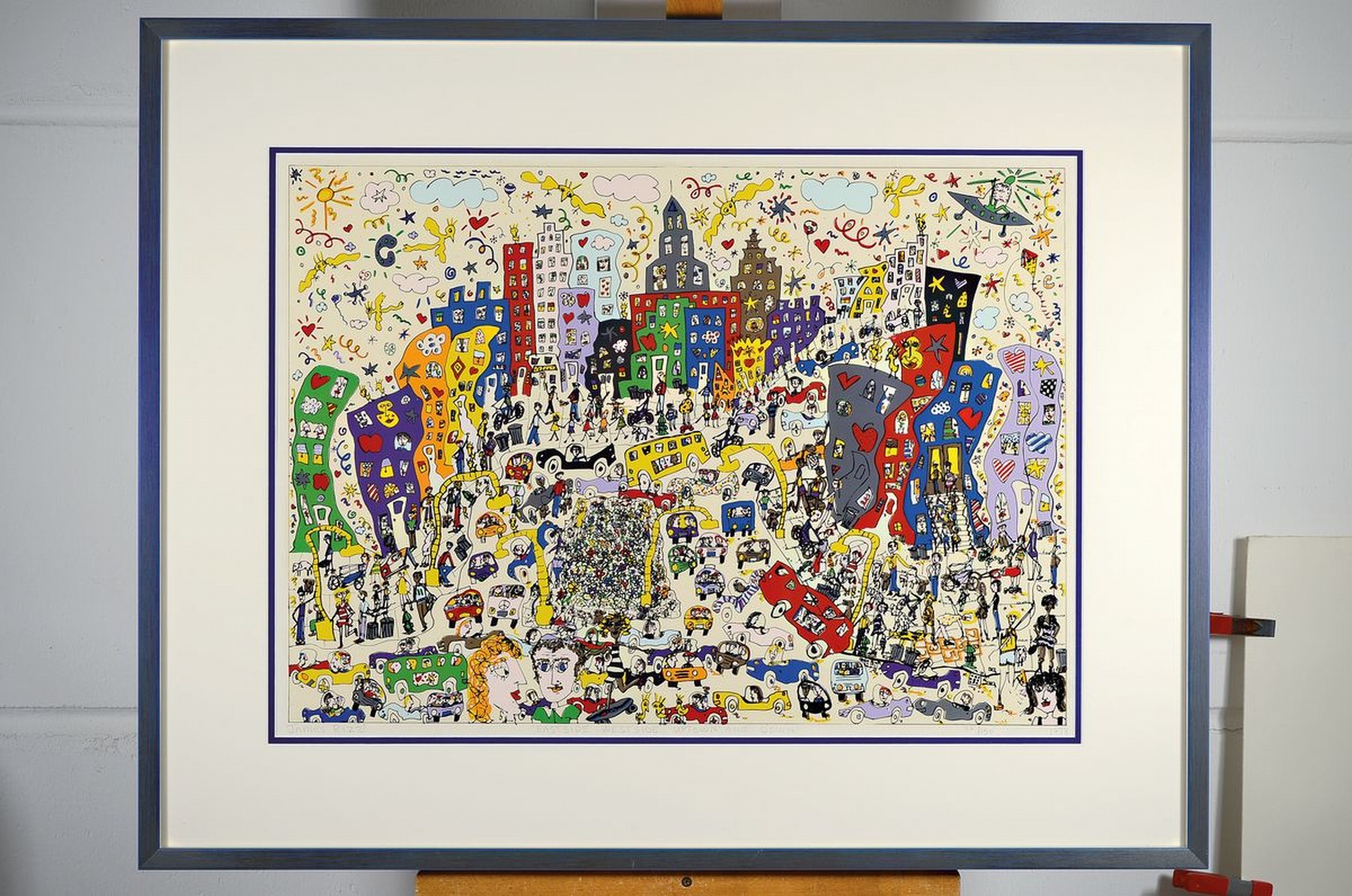 Detail k: James Rizzi, 1950-2011, "Eastside, Westside, uptown, and down", Lithografie, handsign., num. 26/150, dat. 1978, unter Glas gerahmt, ca. ...