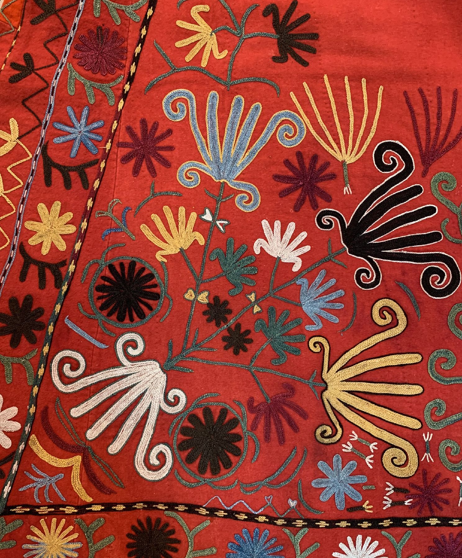 Detail b: Lakai Pferdedecke, Uzbekistan, um 1900, Seidenstickerei auf Filz, ca. 173 x 120 cm, EHZ: 2(Fleckig)