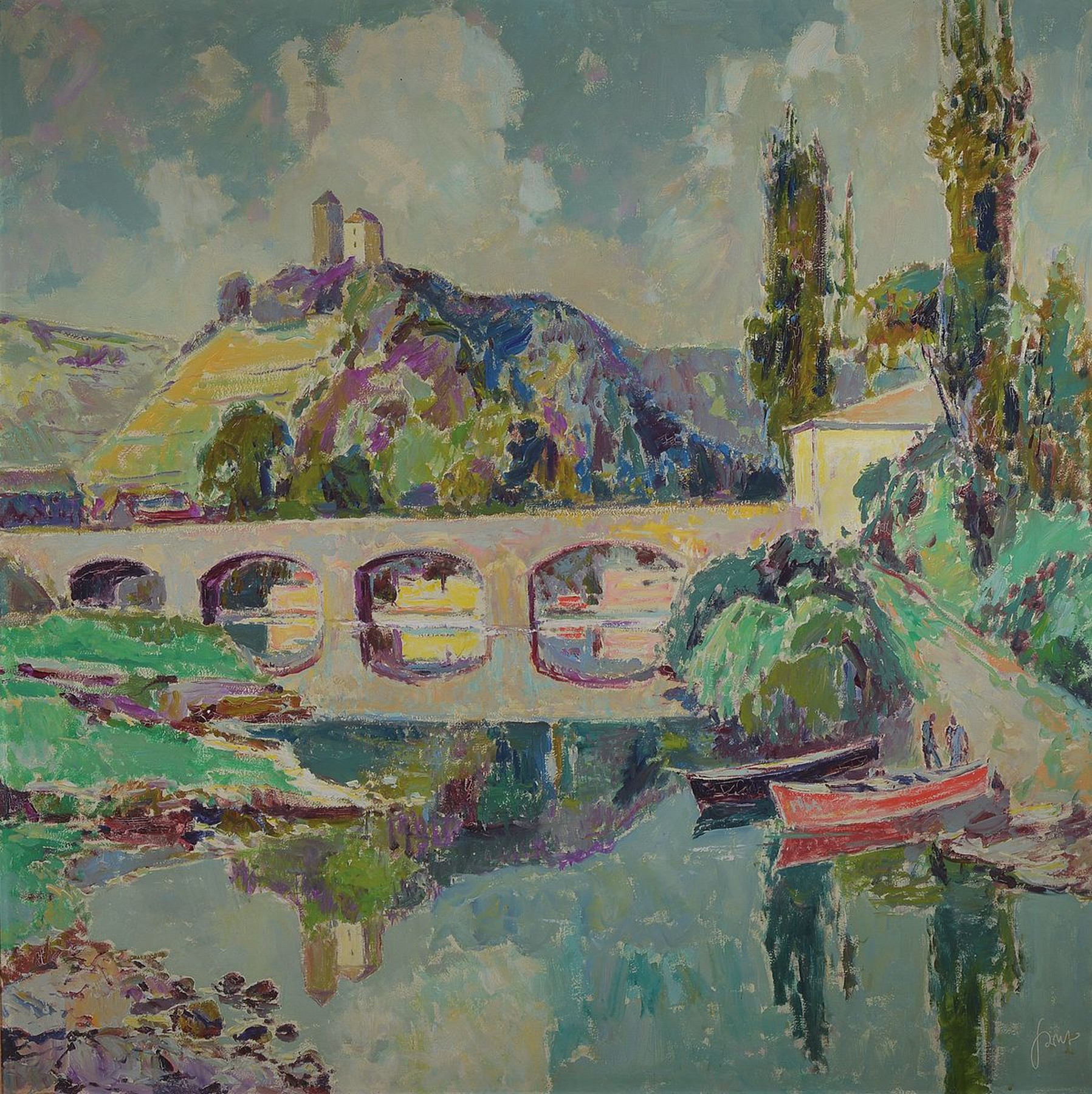 Karl Graf, 1902 Rothenburg o.d.Tauber-1986 Speyer, Studium an der Kunstschule Nürnberg u. in Berlin, Ansicht der Burg Kreuzberg an der Ahr, ...