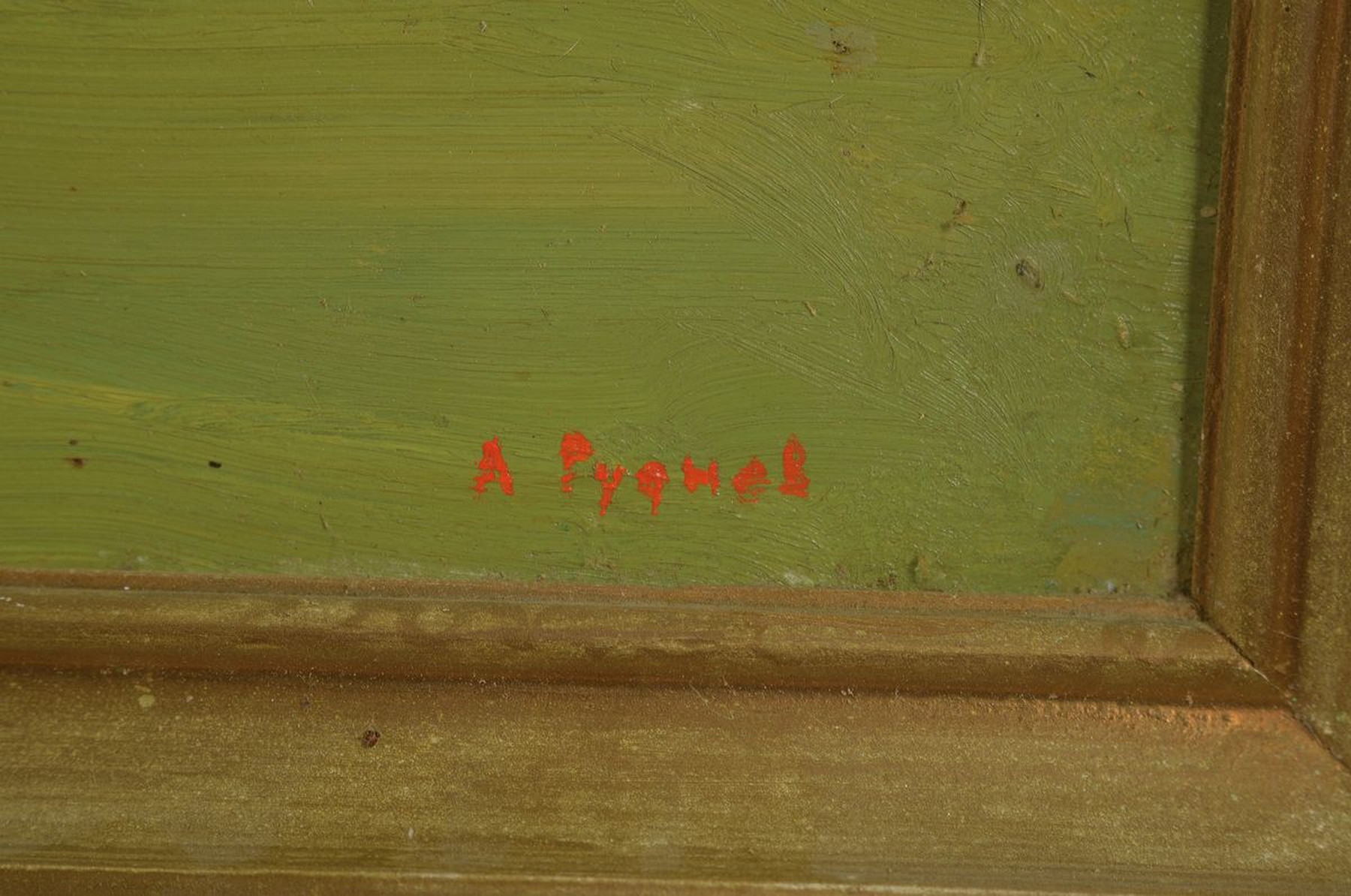 Detail a: Leonid I. Rudnev, geb. 1938, Atudium am Kunst- u. Grafikkolleg Kursk u. am Kharkov Art Institute, Weidelandschaft bei Kursk (Russland), verso bez. ...