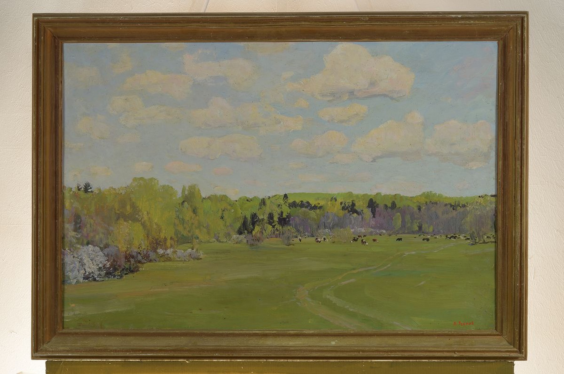 Detail k: Leonid I. Rudnev, geb. 1938, Atudium am Kunst- u. Grafikkolleg Kursk u. am Kharkov Art Institute, Weidelandschaft bei Kursk (Russland), verso bez. ...
