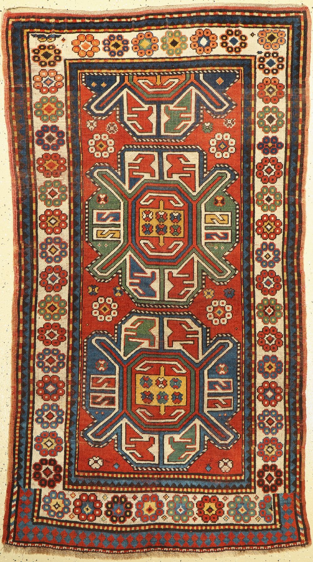 Tier Gül Kazak antik, Kaukasus, Ende 19 Jhd., Wolle geknüpft auf Wolle, ca. 160 x 108 cm, EHZ: 3,(guter Zustand).