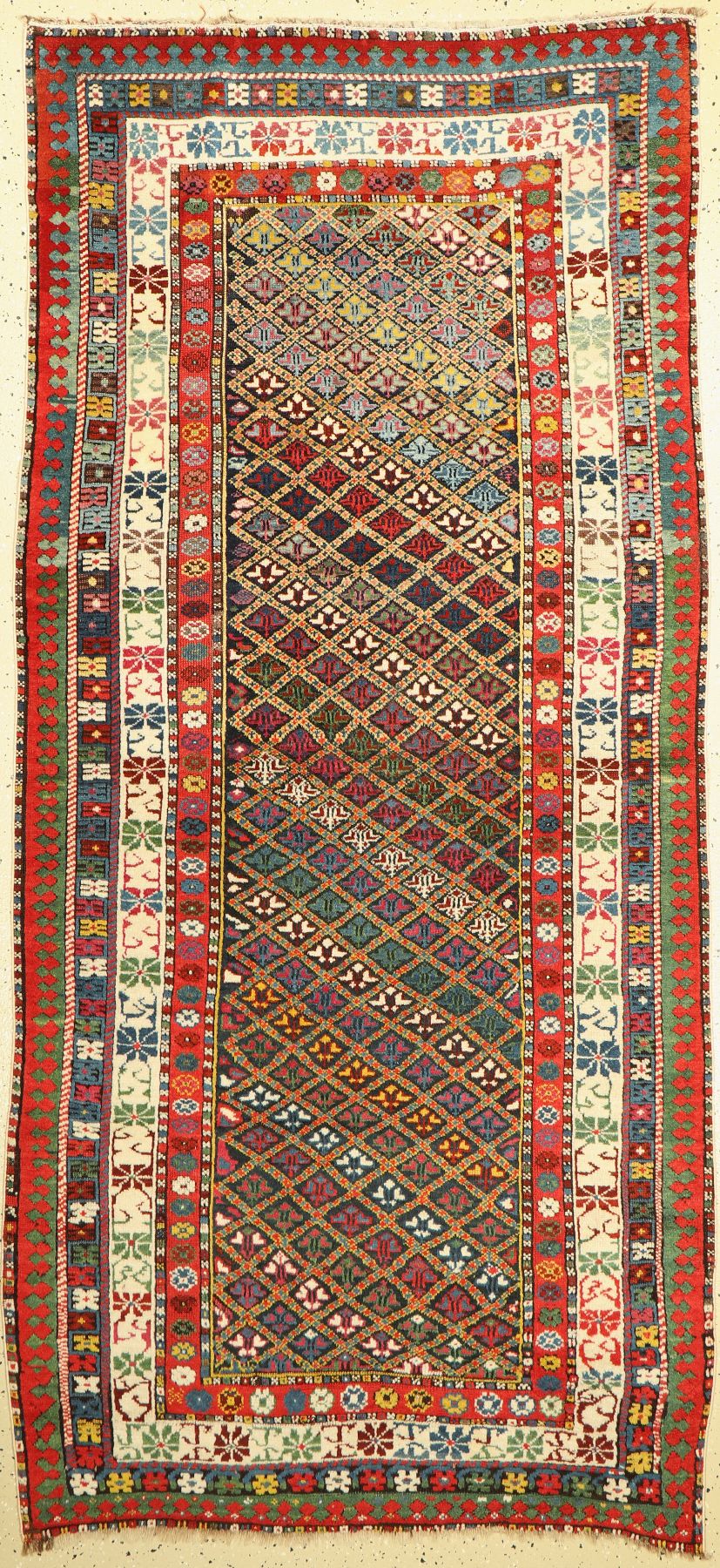 Antiker Gendje Kazak, Zentralkaukasus, 19 Jhd., Wolle geknüpft auf Wolle, ca. 230 x 107 cm, EHZ: 2-3, (guter Zustand)