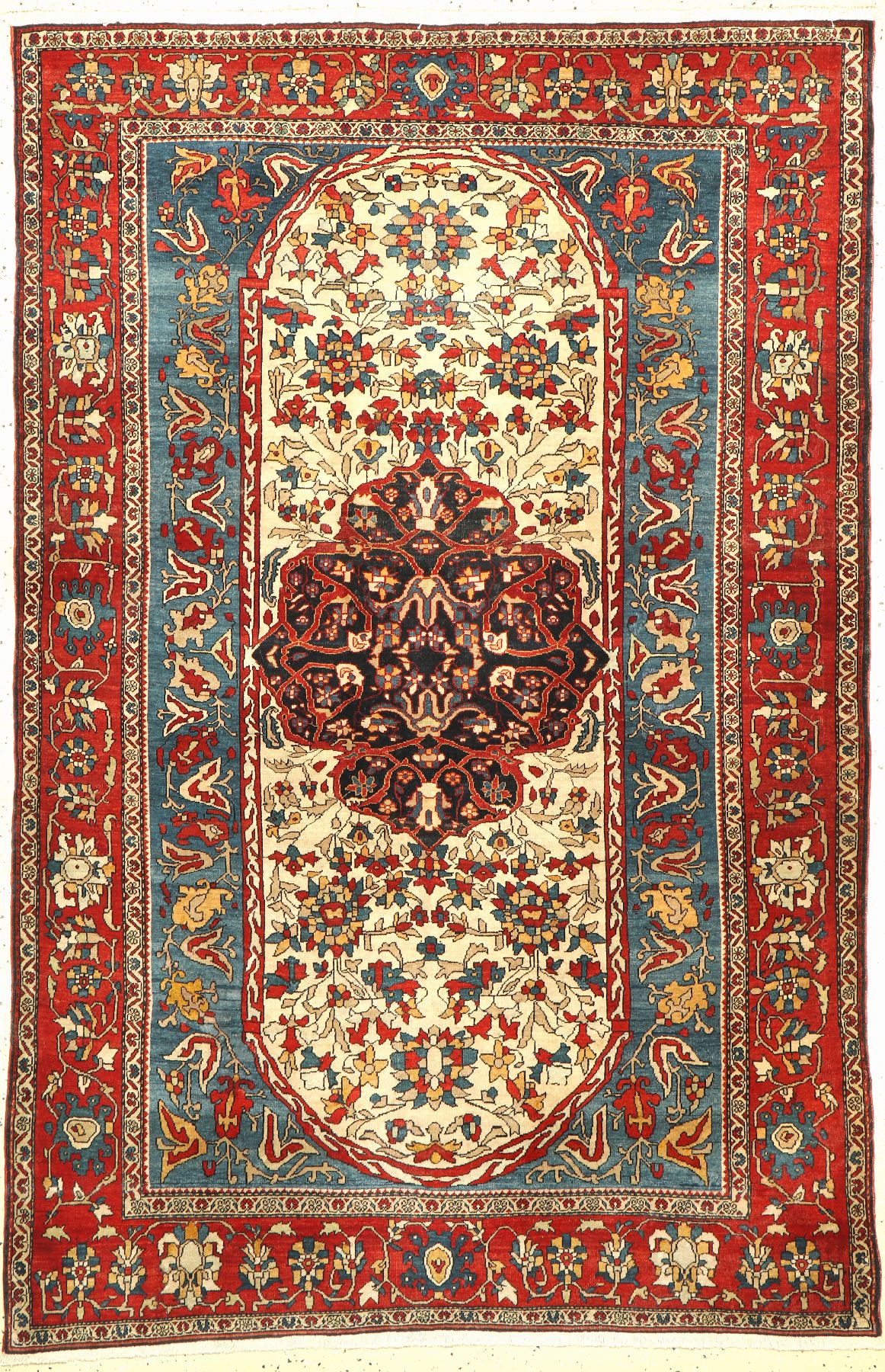 Weißgrundiger Antiker Farahan, Persien, um 1900, Wolle geknüpft auf Baumwolle, ca. 200 x 132 cm, (seltene Farbkombination), EHZ: 2-3, (guter ...