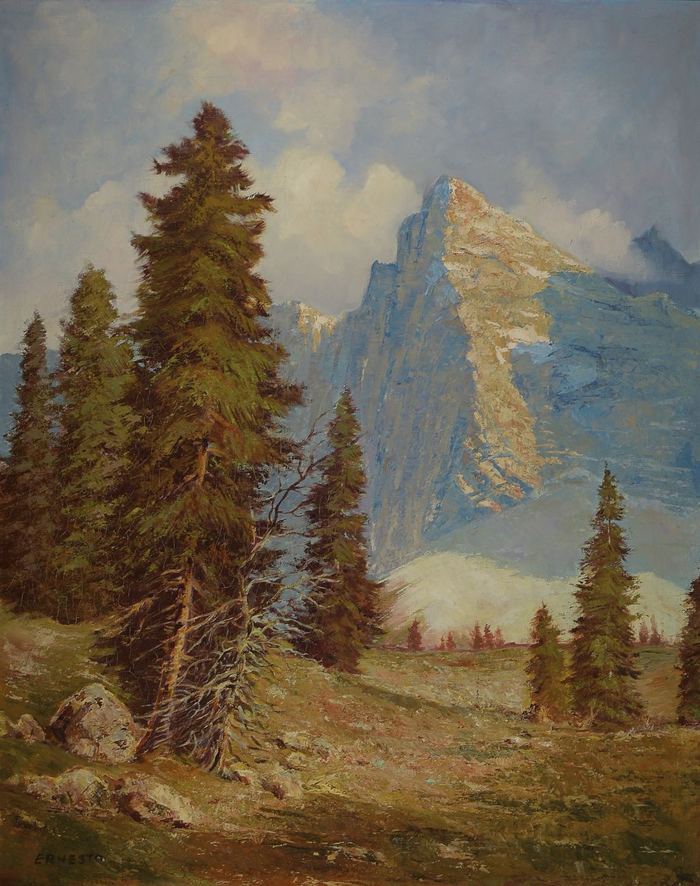 Ernesto, Maler der Mitte des 20. Jh., Hochgebirgslandschaft, Öl/Lwd, links unten signiert, ca. 100x80cm, R. ca. 118x98cm