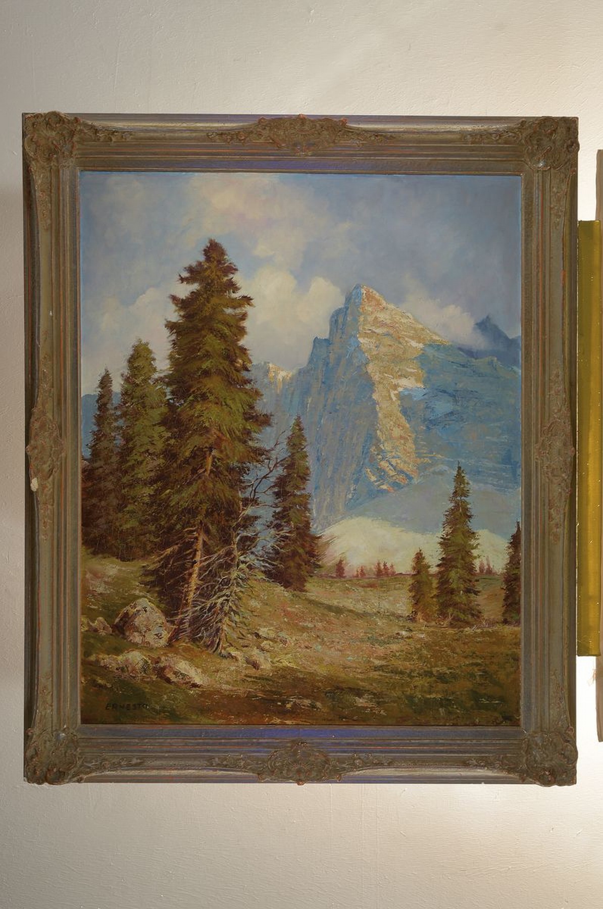Detail k: Ernesto, Maler der Mitte des 20. Jh., Hochgebirgslandschaft, Öl/Lwd, links unten signiert, ca. 100x80cm, R. ca. 118x98cm