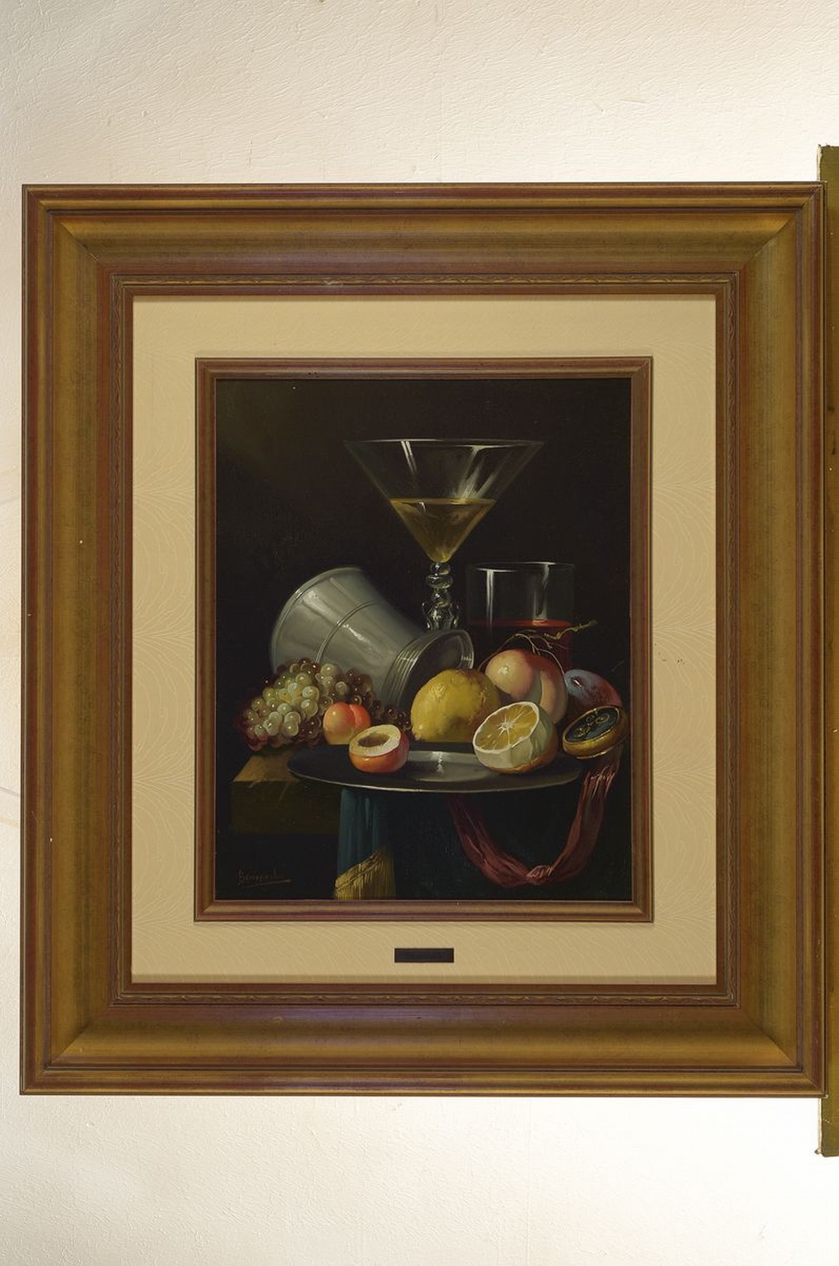 Detail k: Jose Vigo Espuig Benarroch, geb. 1947, Stillleben mit Gläsern und Obst im Stil der alten Meister, feine detailreiche lasierende Malerei, signiert, ...