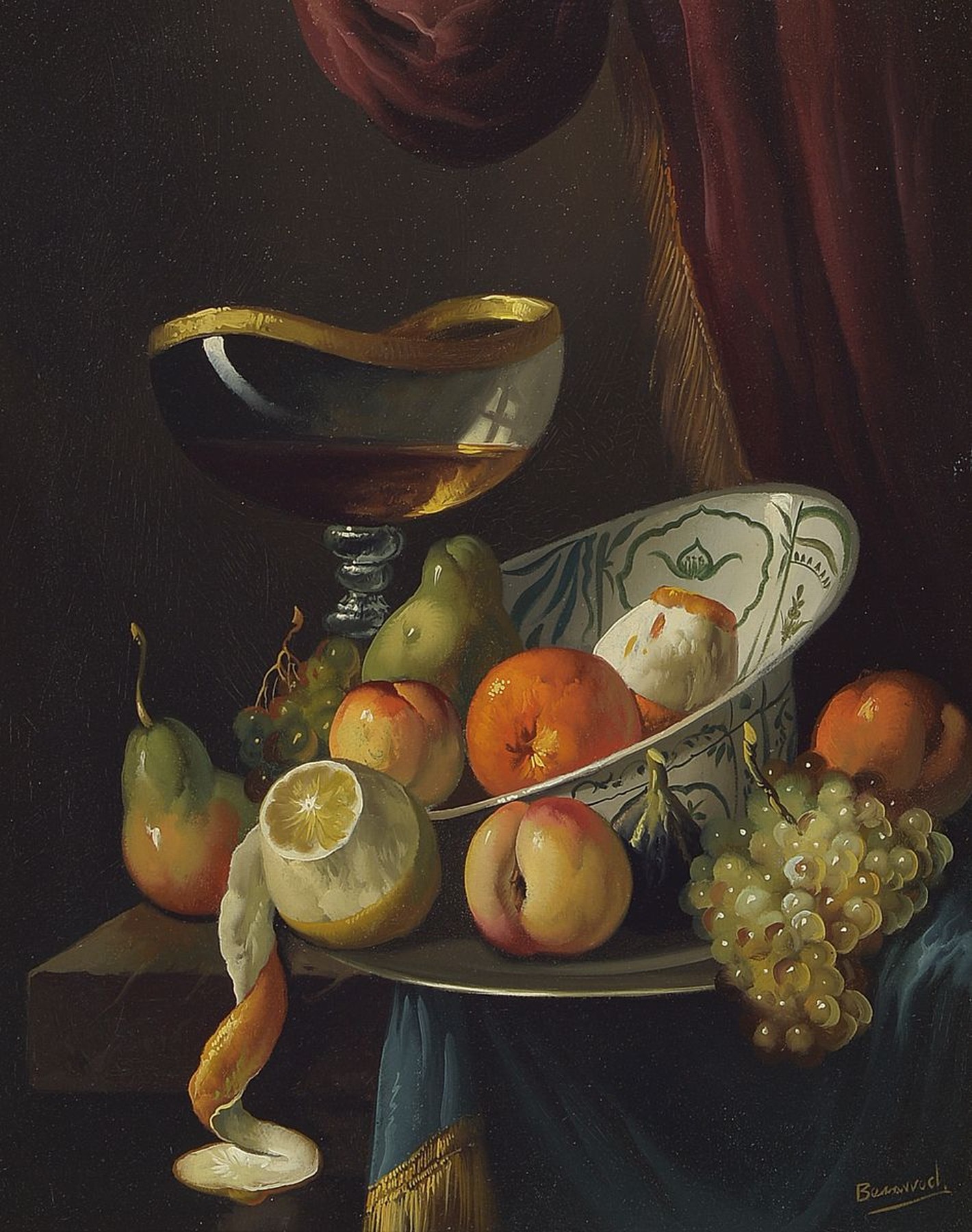 Jose Vigo Espuig Benarroch, geb. 1947, Stillleben mit Schalen und Obst im Stil der alten Meister, feine detailreiche lasierende Malerei, signiert, ...