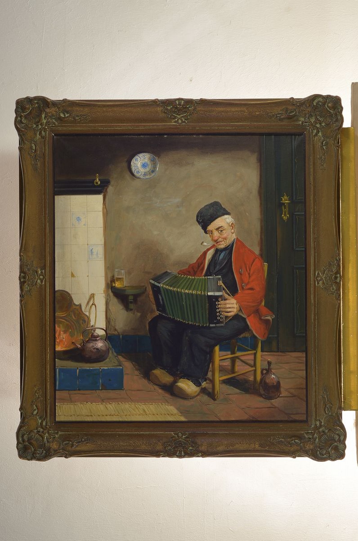 Detail k: Hans Fenger, 1900-1980, holländisches Kücheninterieur mit Akkordeon spielendem Mann, Öl/Lwd, rechts unten signiert, ca. 80x70cm, R. ca. 98x88cm