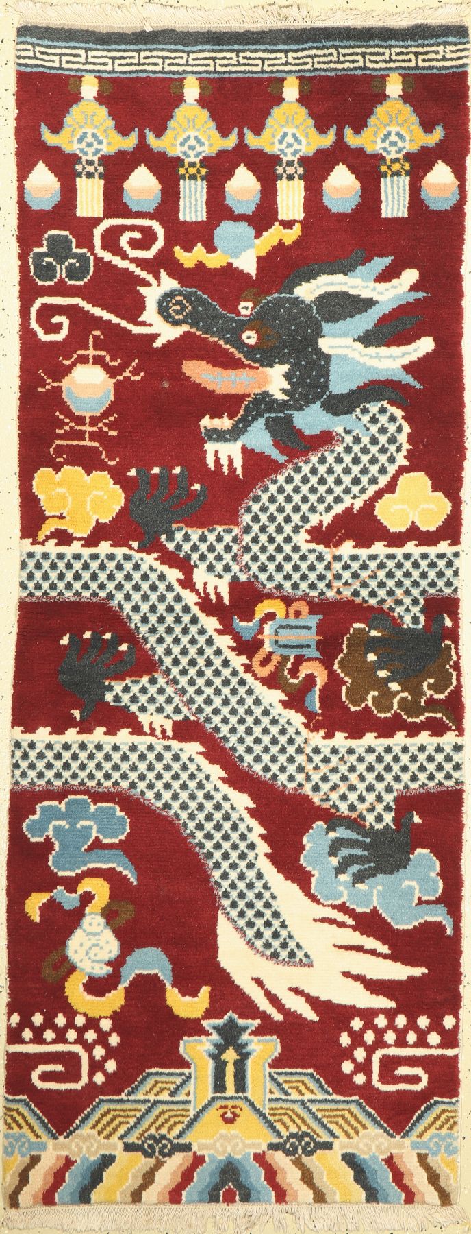 Säulenteppich(Drachen), Mongolei, 20 Jhd, Wolle auf Baumwolle, ca. 210 x 81 cm, EHZ: 2