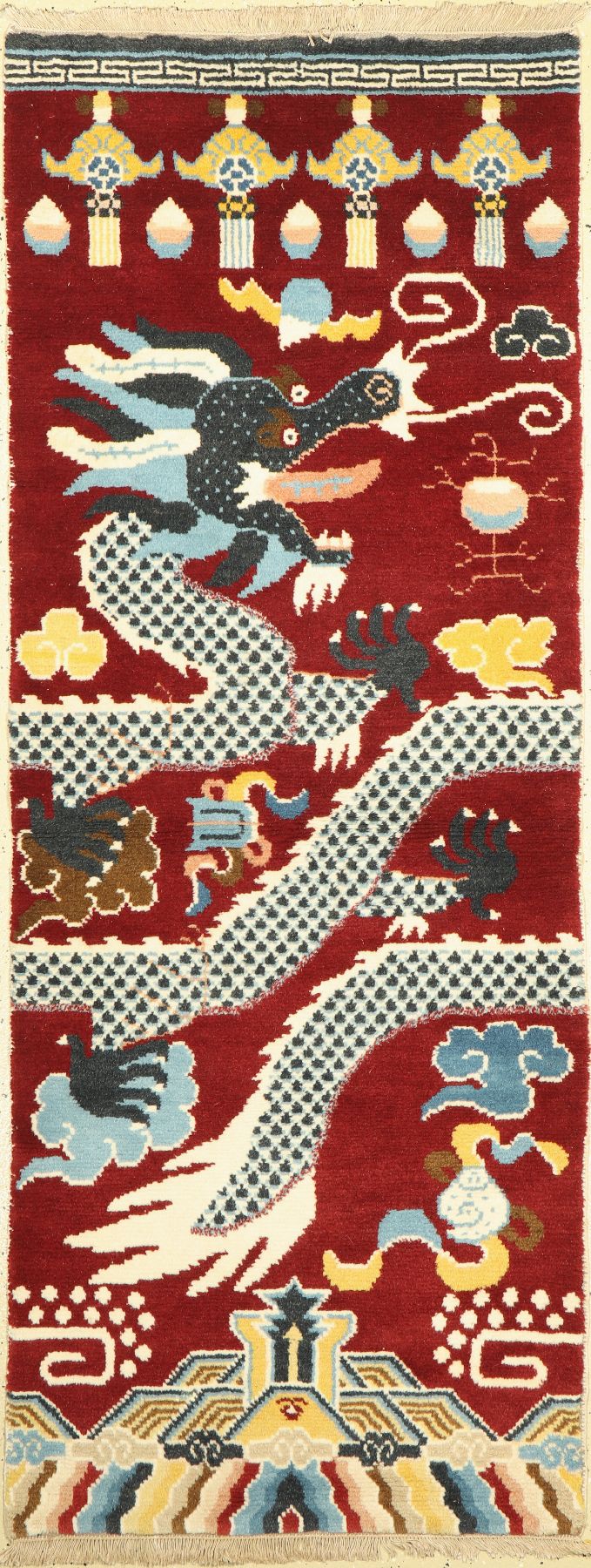 Säulenteppich(Drachen), Mongolai, 20 Jhd, Wolle auf Baumwolle, ca. 210 x 81 cm, EHZ: 2