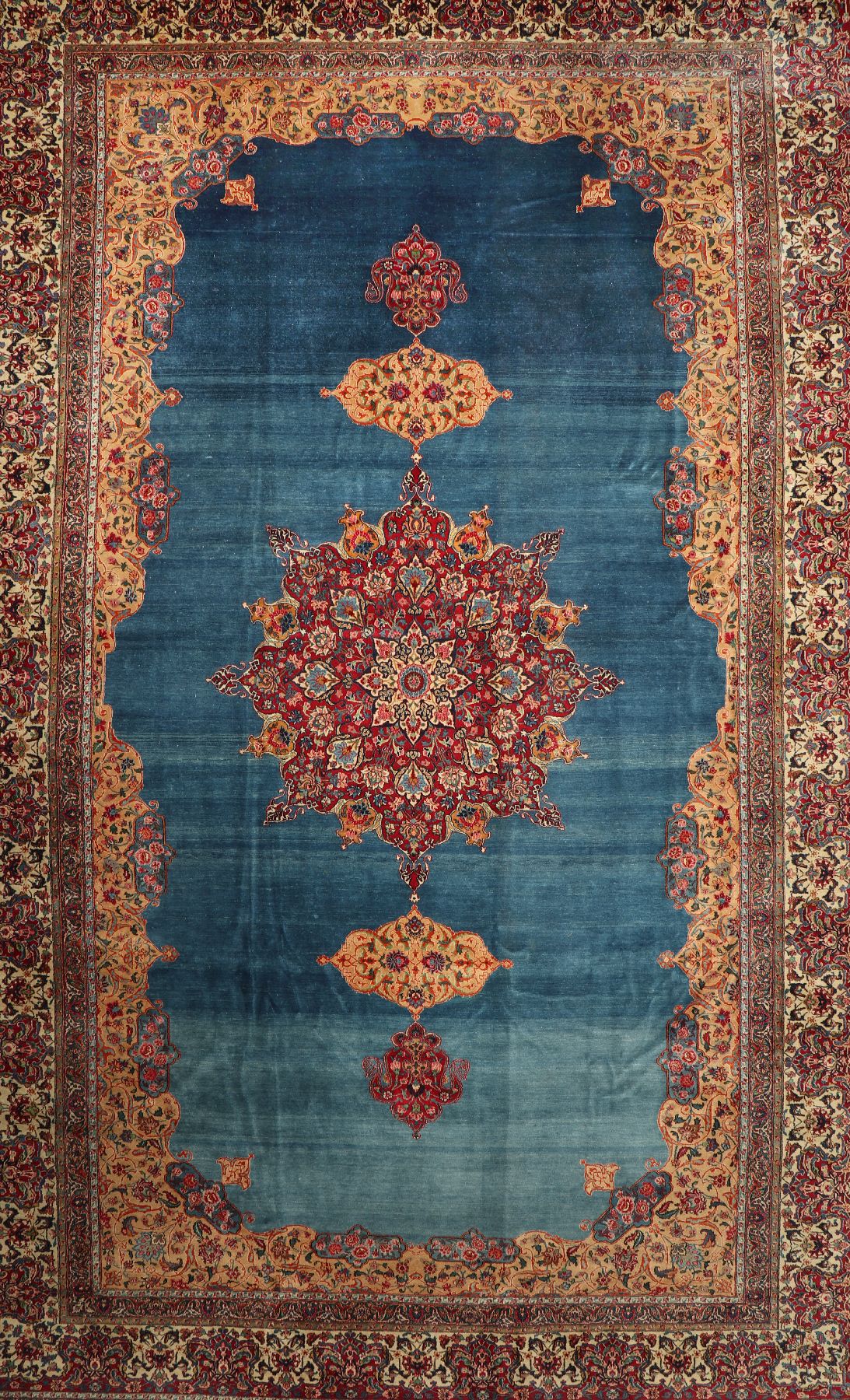 Detail a: Antiker Yazd Palastteppich, Persien, um 1910, Wolle geknüpft auf Baumwolle, seltener Palastteppich mit Spiegel Muster und sogenanntem Darbari ...