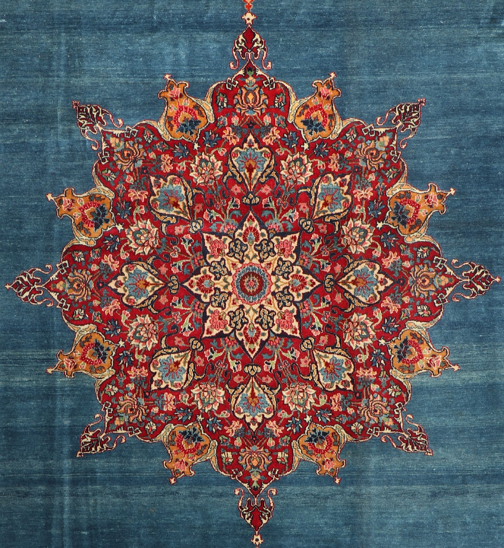 Detail c: Antiker Yazd Palastteppich, Persien, um 1910, Wolle geknüpft auf Baumwolle, seltener Palastteppich mit Spiegel Muster und sogenanntem Darbari ...