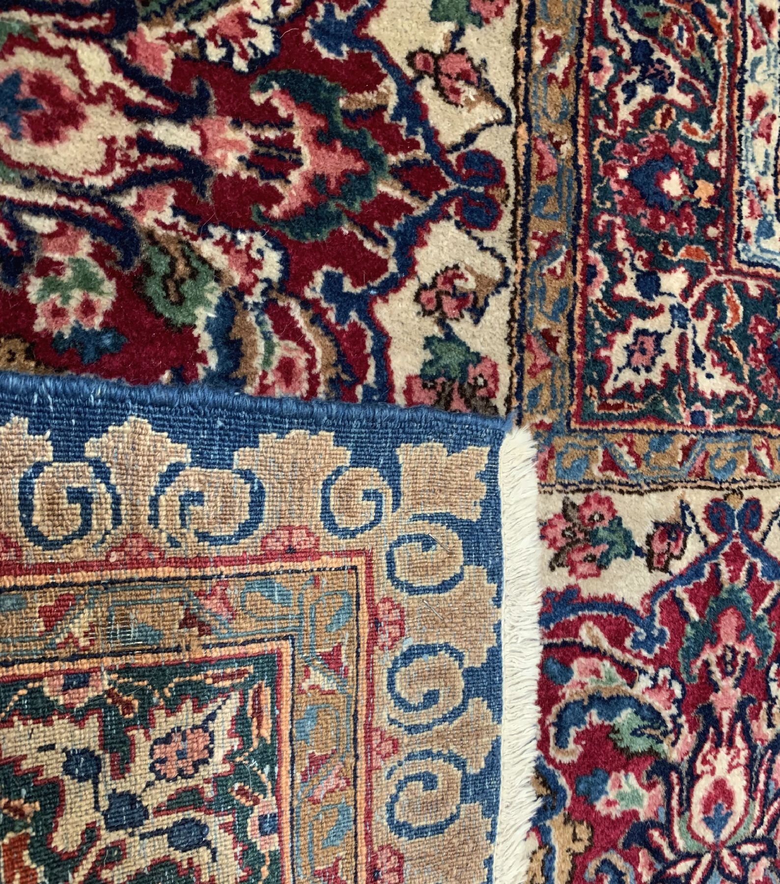 Detail f: Antiker Yazd Palastteppich, Persien, um 1910, Wolle geknüpft auf Baumwolle, seltener Palastteppich mit Spiegel Muster und sogenanntem Darbari ...