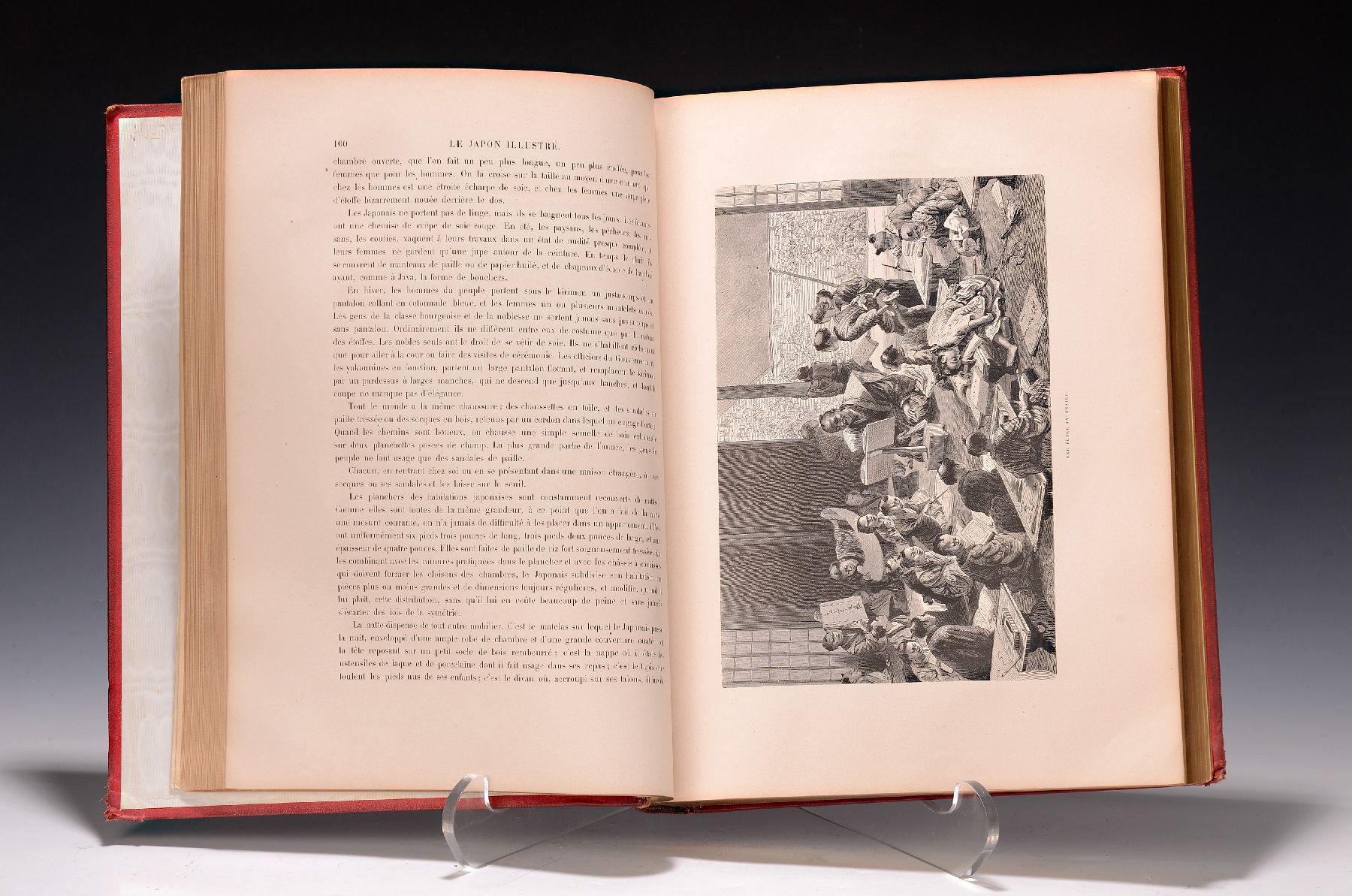 Aime Humbert: Le Japon Illustre, Vol. I/II, Paris 1870, Erstausgabe, roter Ledereinband, Rücken teilvergoldet, Goldschnitt, 428/242 S., zahlreiche ...