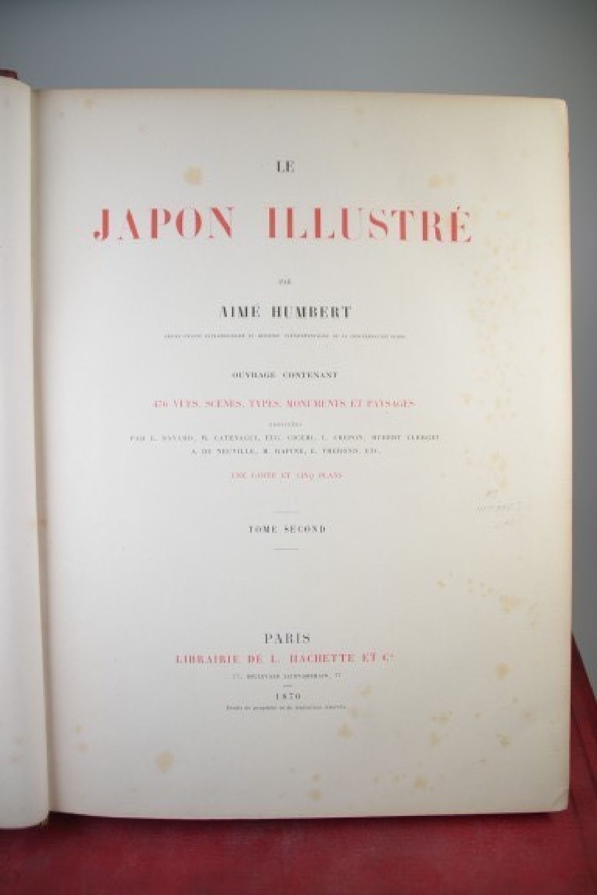 Detail c: Aime Humbert: Le Japon Illustre, Vol. I/II, Paris 1870, Erstausgabe, roter Ledereinband, Rücken teilvergoldet, Goldschnitt, 428/242 S., zahlreiche ...