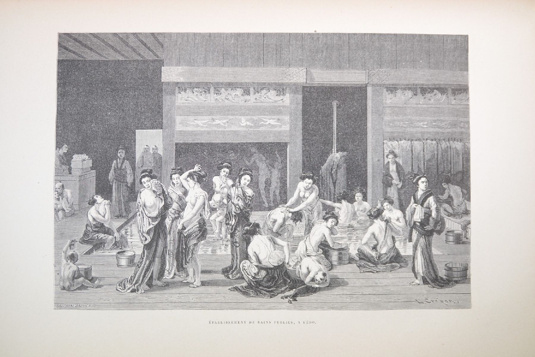 Detail e: Aime Humbert: Le Japon Illustre, Vol. I/II, Paris 1870, Erstausgabe, roter Ledereinband, Rücken teilvergoldet, Goldschnitt, 428/242 S., zahlreiche ...