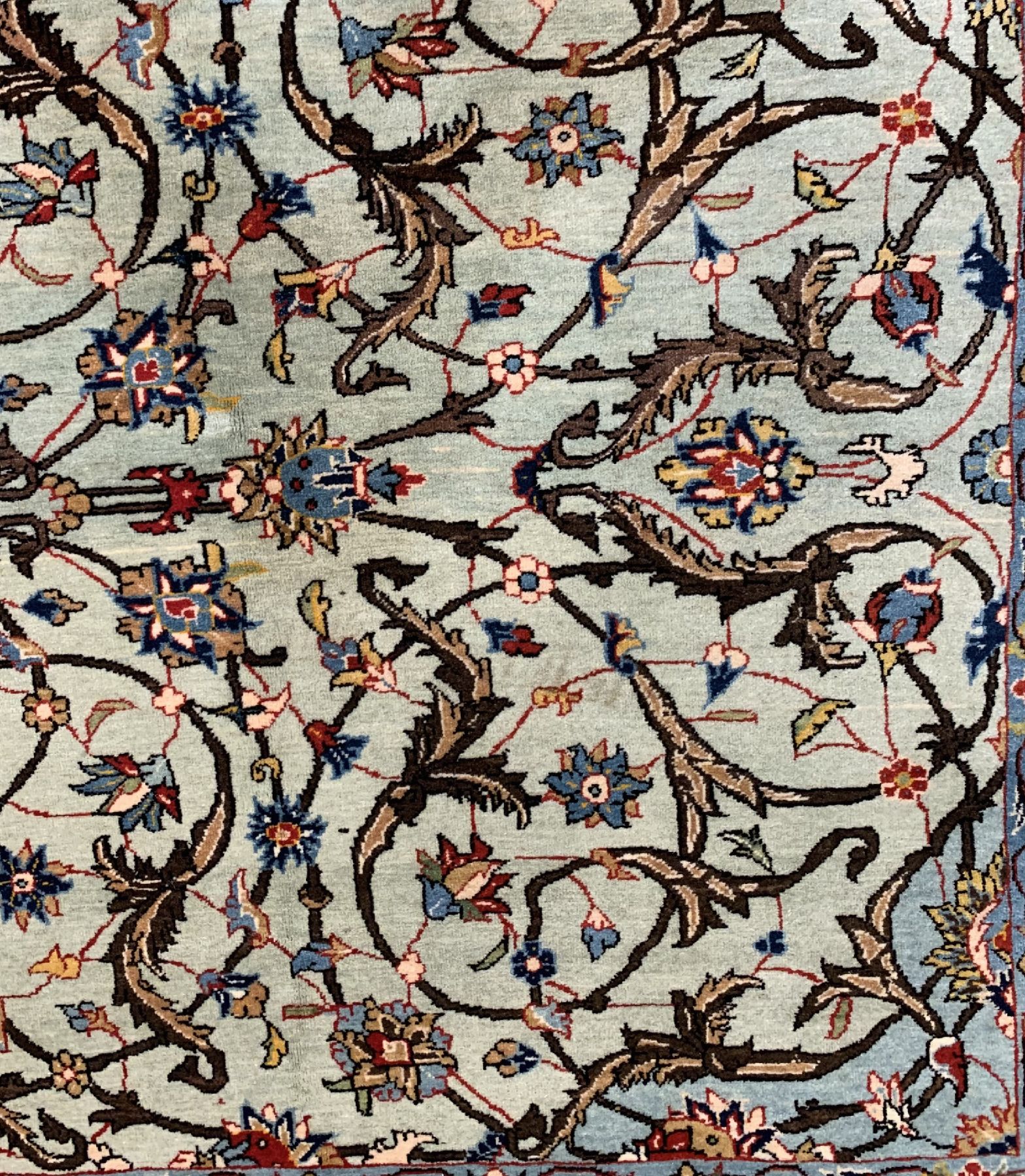 Detail d: Grüngrundiger feiner Ghom Kork, Persien, um 1930/1940, Korkwolle geknüpft auf Baumwolle ca. 318 x 234 cm, EHZ:2 (Sehr guter Zustand)