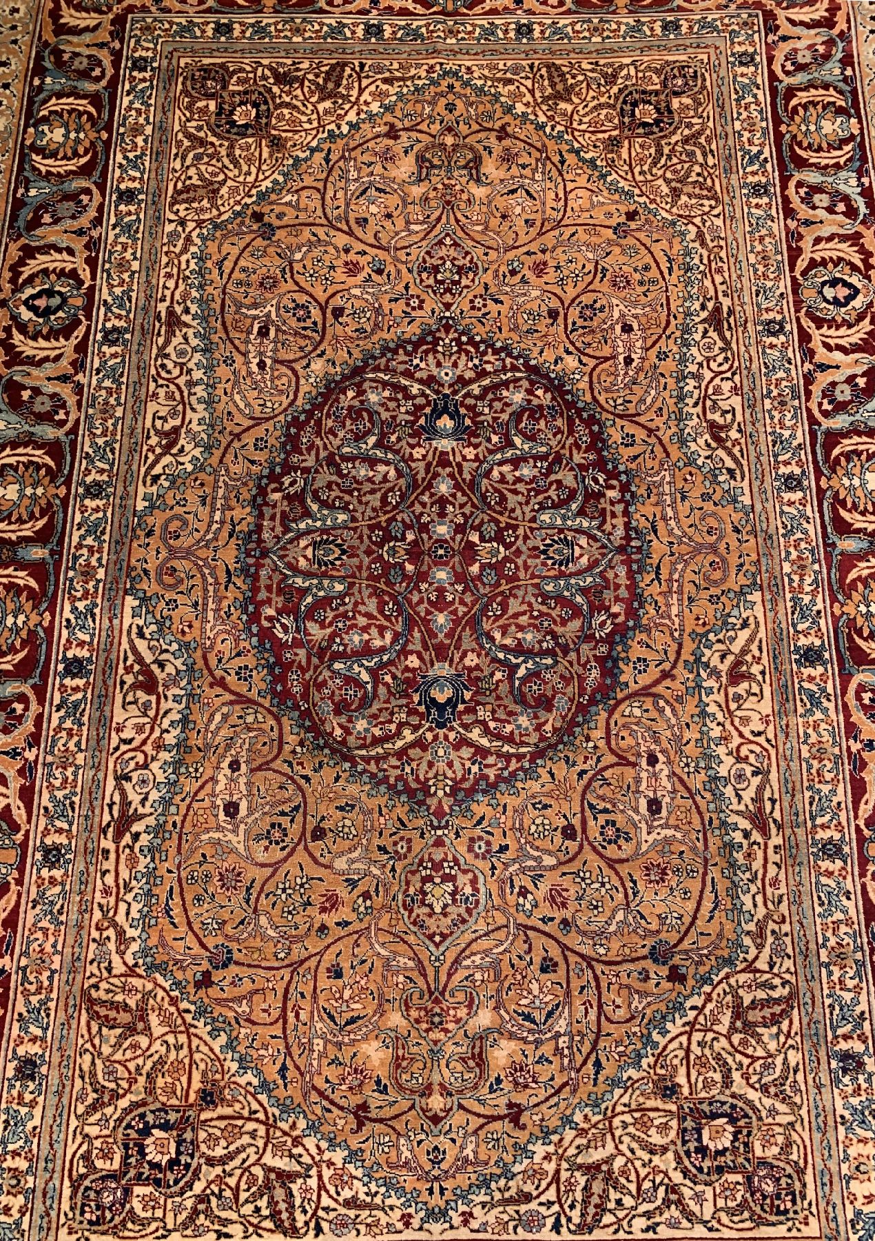 Detail a: Antiker feiner Agra, Nordindien, um 1900, Korkwolle geknüpft auf Baumwolle, ca. 295 x 196 cm, EHZ:3(Altersbedingt guter Zustand)