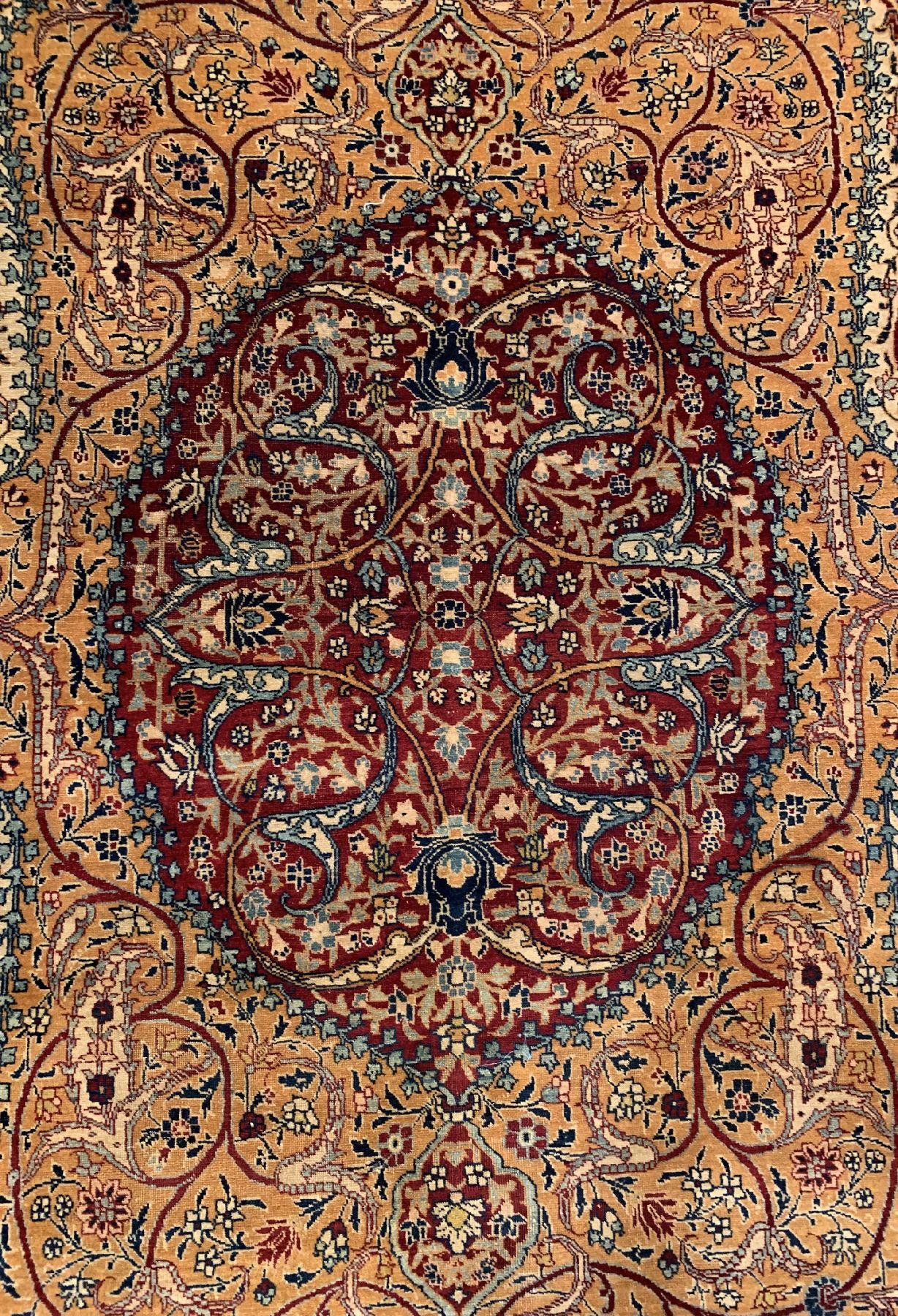 Detail b: Antiker feiner Agra, Nordindien, um 1900, Korkwolle geknüpft auf Baumwolle, ca. 295 x 196 cm, EHZ:3(Altersbedingt guter Zustand)