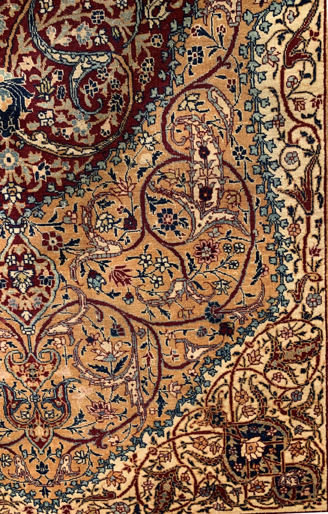 Detail c: Antiker feiner Agra, Nordindien, um 1900, Korkwolle geknüpft auf Baumwolle, ca. 295 x 196 cm, EHZ:3(Altersbedingt guter Zustand)