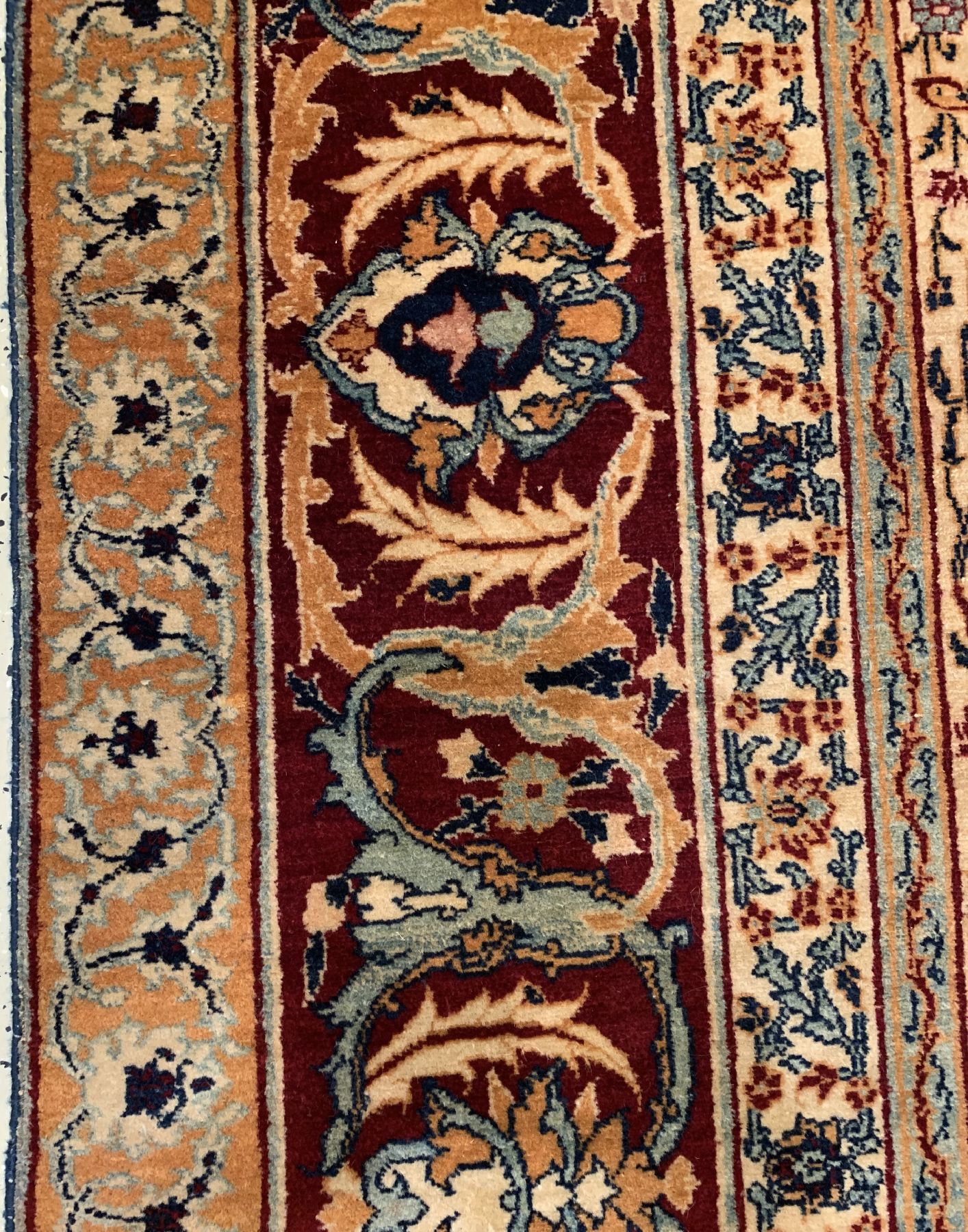 Detail d: Antiker feiner Agra, Nordindien, um 1900, Korkwolle geknüpft auf Baumwolle, ca. 295 x 196 cm, EHZ:3(Altersbedingt guter Zustand)