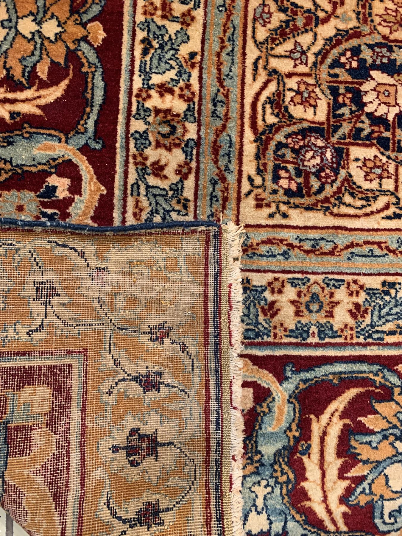 Detail e: Antiker feiner Agra, Nordindien, um 1900, Korkwolle geknüpft auf Baumwolle, ca. 295 x 196 cm, EHZ:3(Altersbedingt guter Zustand)