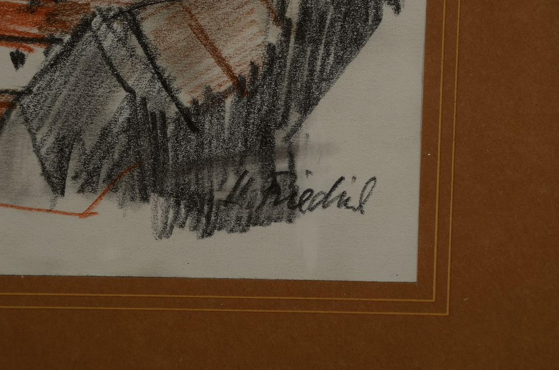 Detail a: Heinz Friedrich, 1924-2018 Schwetzingen, Ansicht von Obermoschel, Buntstiftzeichnung, sign., ca. 30x36cm, u.Gl., R. ca. 44x54cm