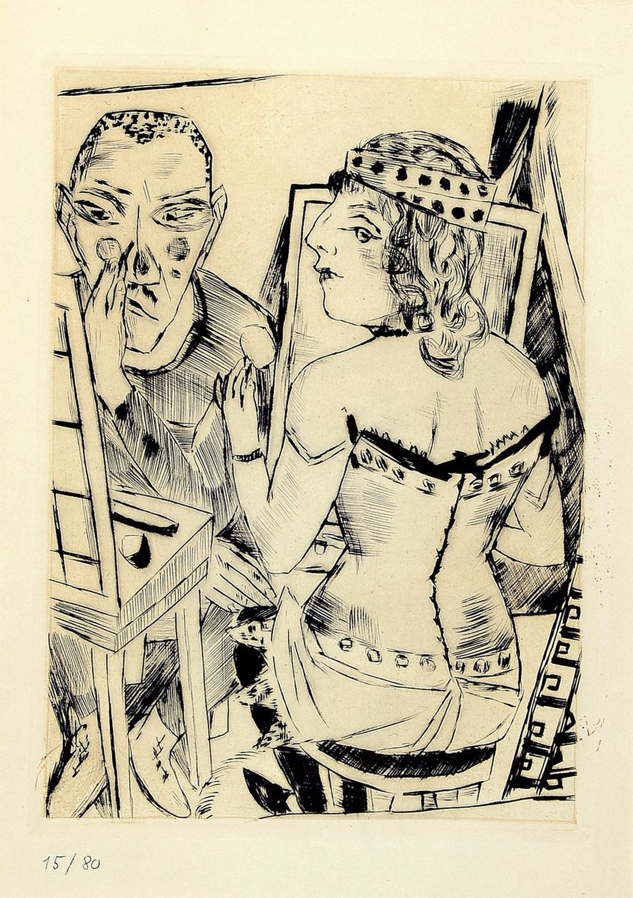 Max Beckmann , Im Atelier, Radierung, num. 15/80, ca. 20x14cm, PP, u.Gl., R. ca. 45x34cm