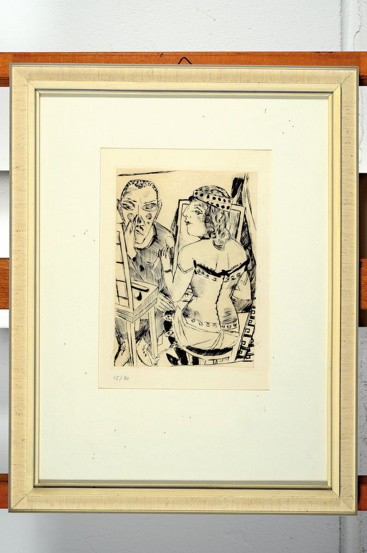 Detail k: Max Beckmann , Im Atelier, Radierung, num. 15/80, ca. 20x14cm, PP, u.Gl., R. ca. 45x34cm