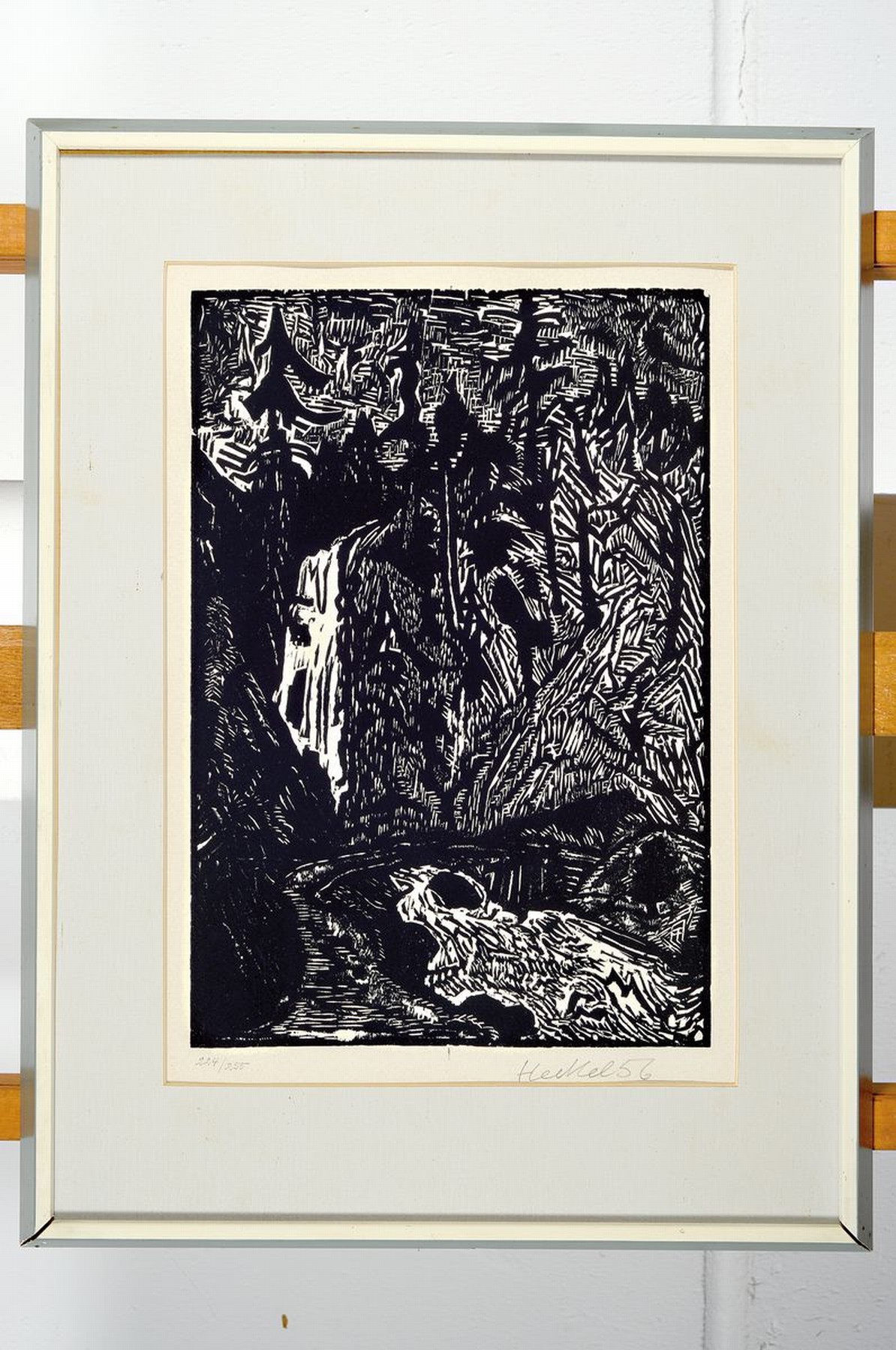 Detail k: Erich Heckel, 1883-1970, Sturzbach, Holzschnitt, handsigniert und dat. 56, num. 224/255, ca. 37x25cm, u.Gl., R. ca. 56x41cm