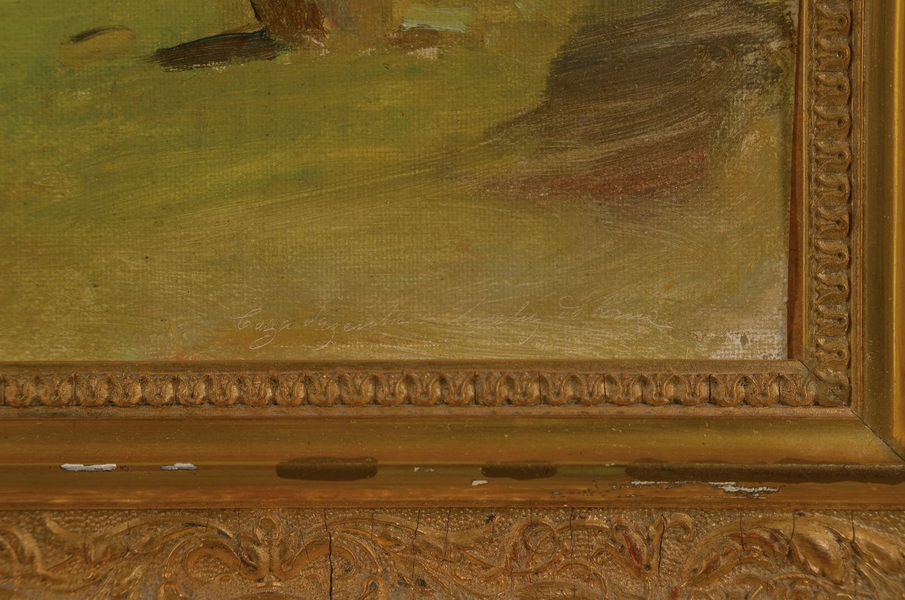 Detail a: Unbekannter Künstler, um 1900, Wäscherinnen am Fluss, Öl/Malkarton, ca. 23x39cm, R. ca. 34x50cm