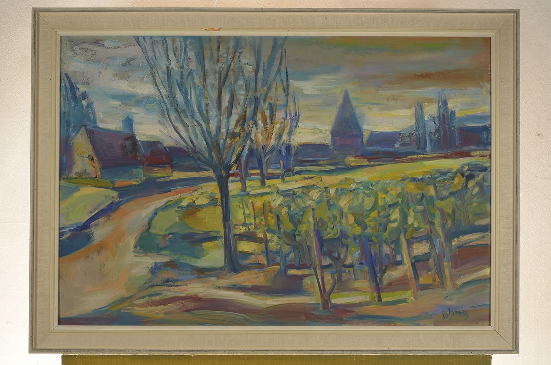 Detail k: Erich Schug, 1906 Ludwigshafen-1982 Bad Dürkheim, Landschaft mit "Wingert" im Vordergrund, Öl/Hartfaser, signiert, ca. 55x80cm, R. ca. ...