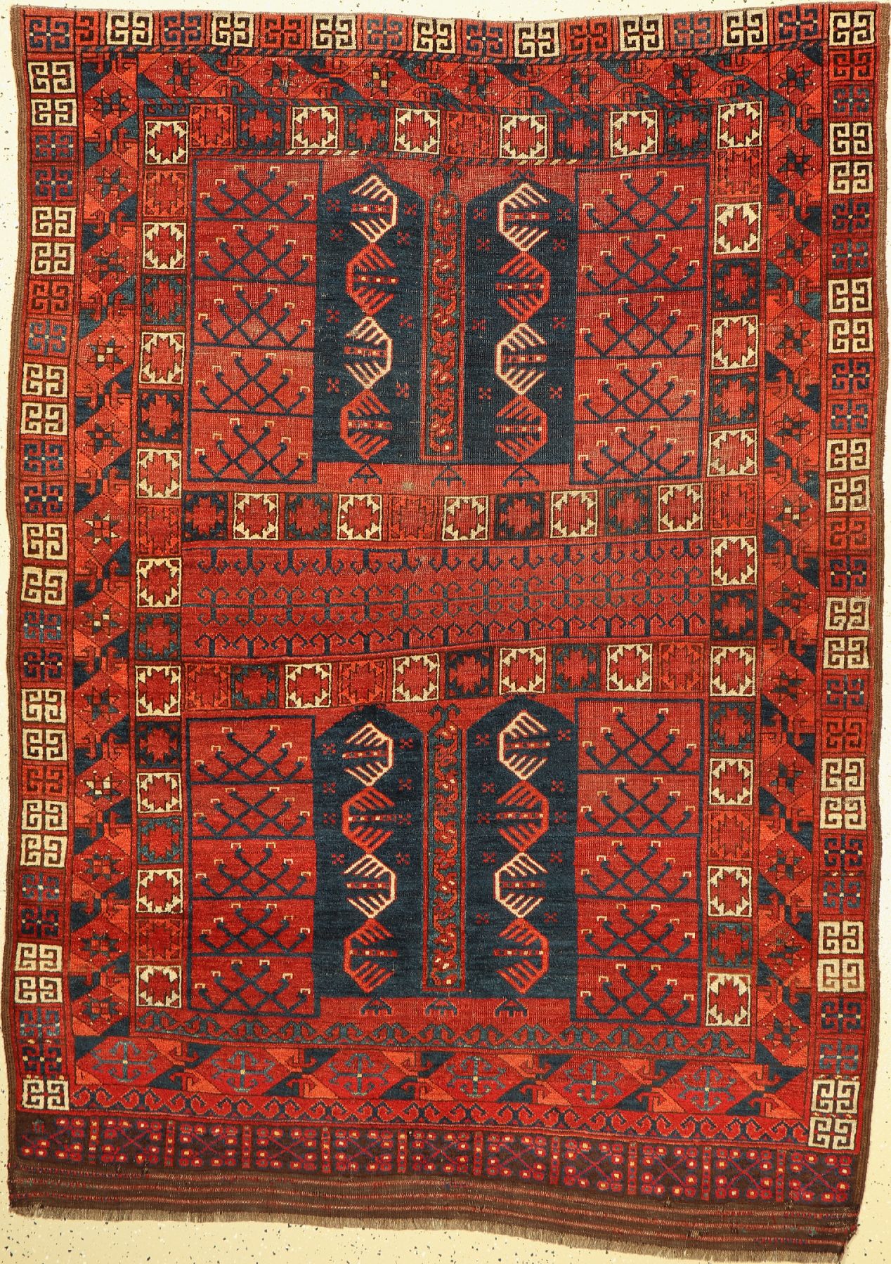 Antiker Ersari Engsi, Turkmenistan, mitte 19 Jhd., Wolle geknüpft auf Wolle, mit Ersari Sainak, ca, 200 x 146 cm, EHZ:3(Altersbedingt guter ...