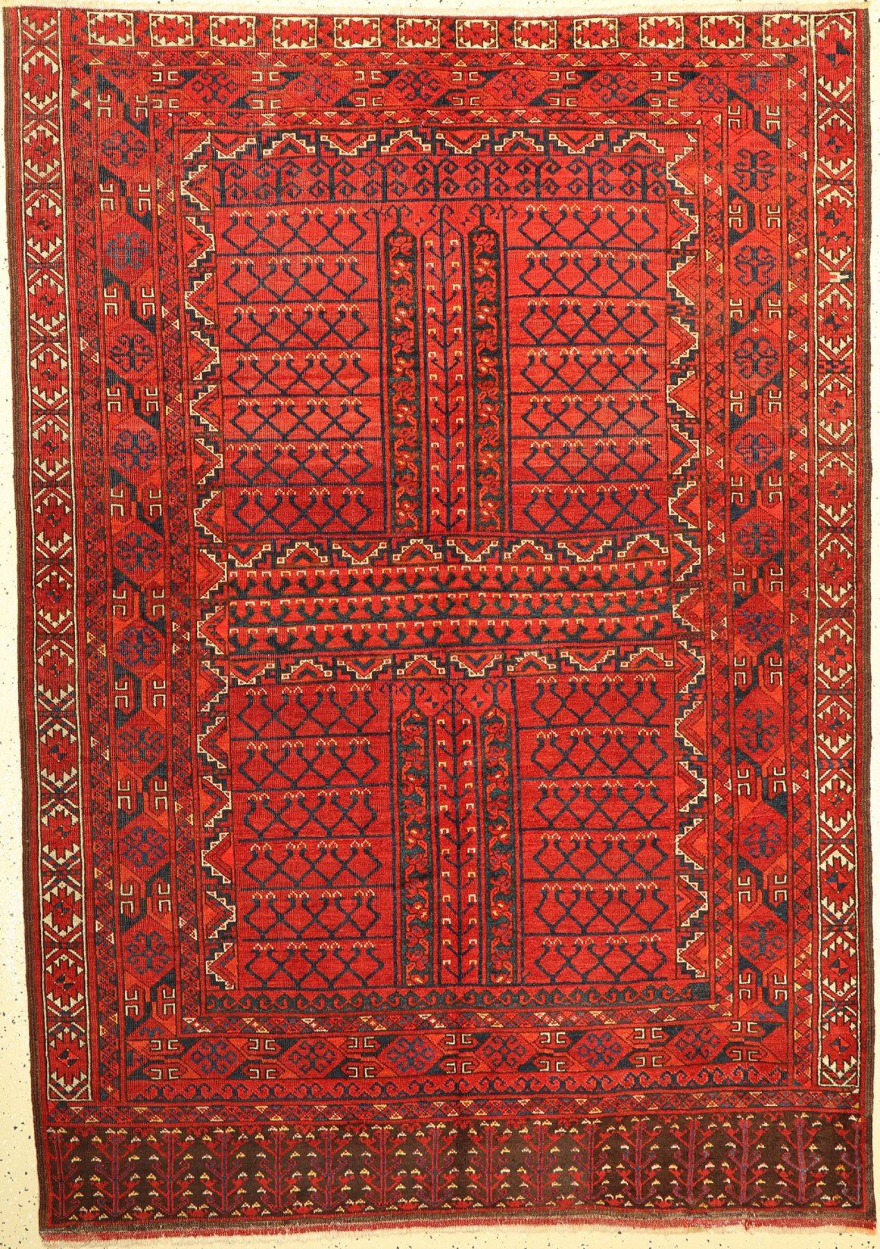 Antiker Ersari Engsi, Turkmenistan, mitte 19 Jhd., Wolle geknüpft auf Wolle mit Ersari Sainak, ca, 200 x 146 cm, EHZ:3(Altersbedingt guter Zustand)