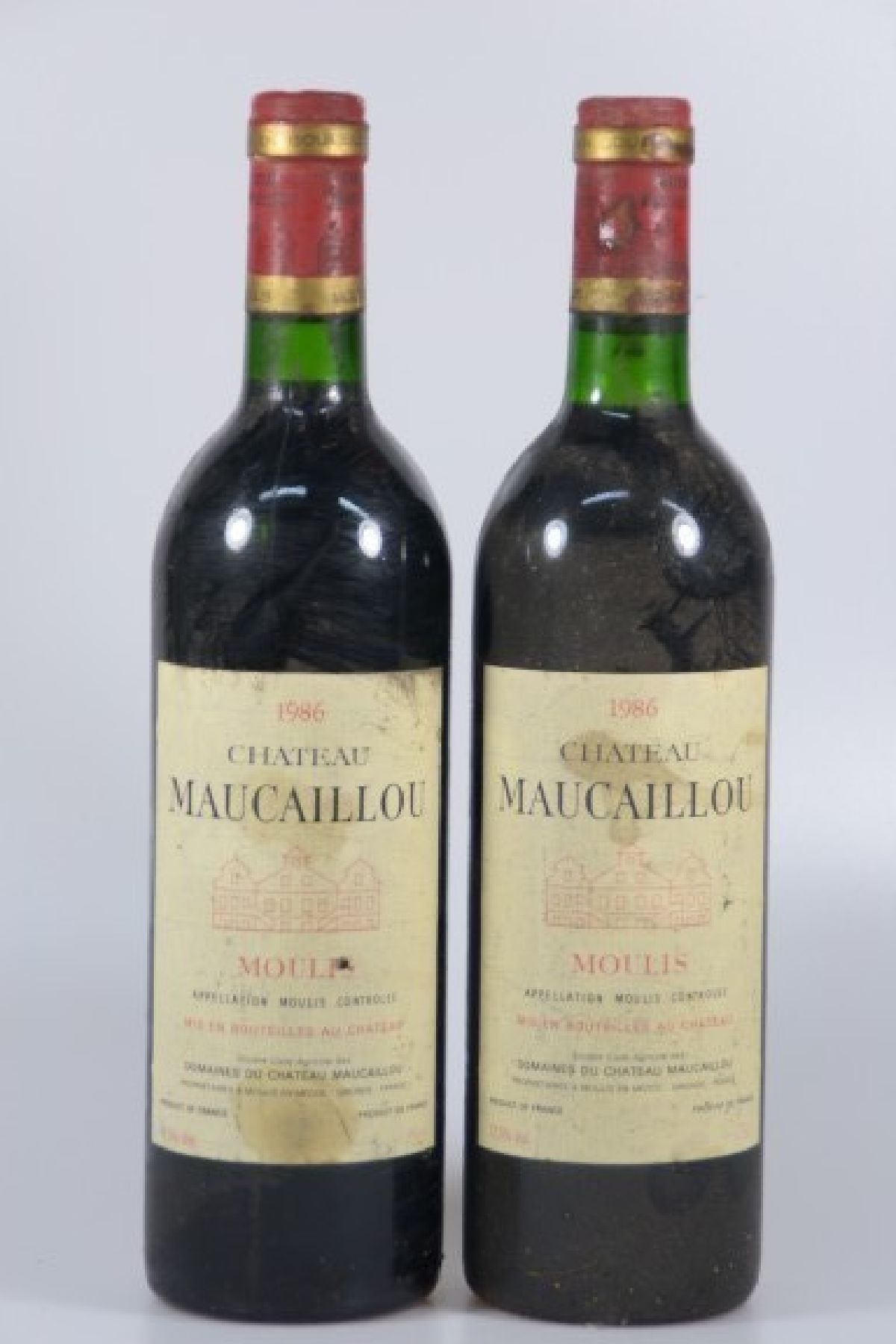 10 Fl. 1986 Chateau Maucaillou, Moulis, 75cl, top shoulder, nicht verkostet, mit Alters- und Gebr.-schäden, aus einer Weinkellerauflösung