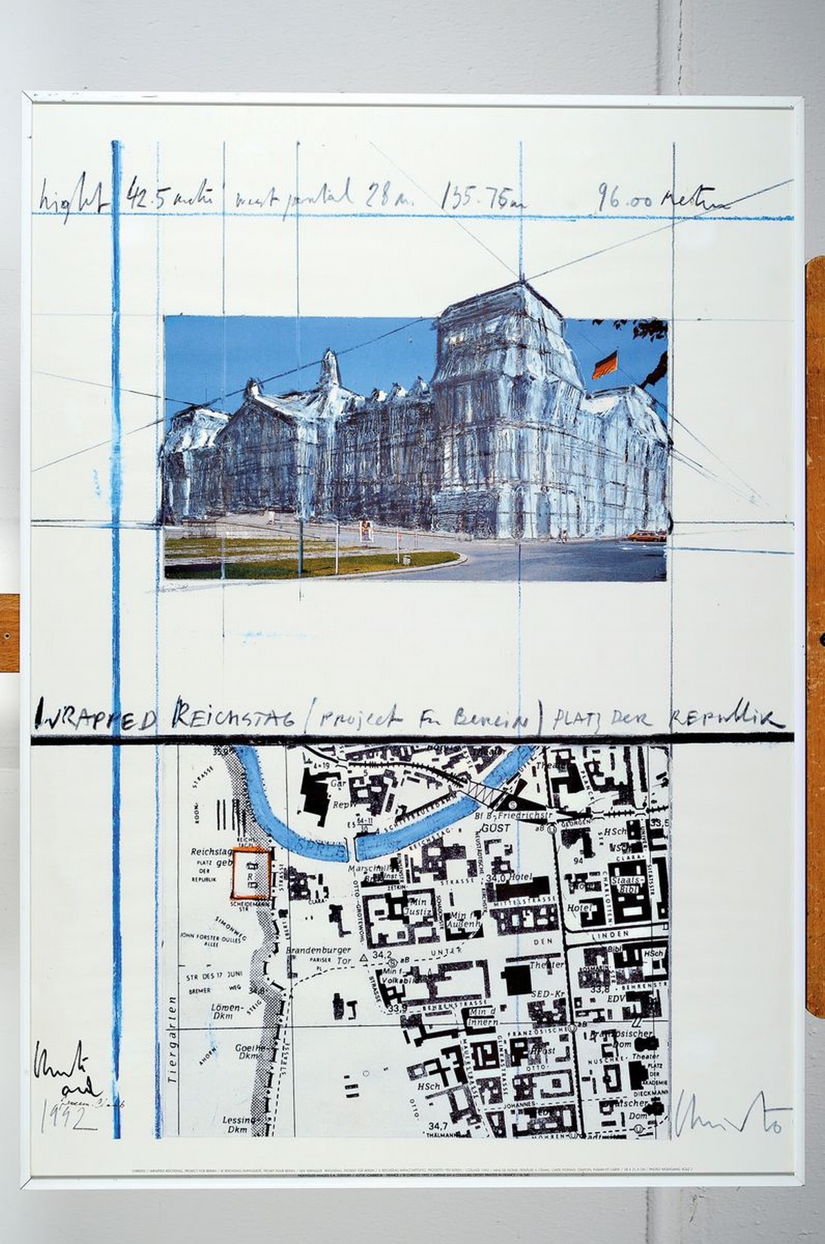Detail k: Christo & Jeanne-Claude, 1935-2020/2009, Collage: Wrapped Reichstag. Project for Berlin (1992), Farboffset, im Druck signiert u. datiert 1992, ...