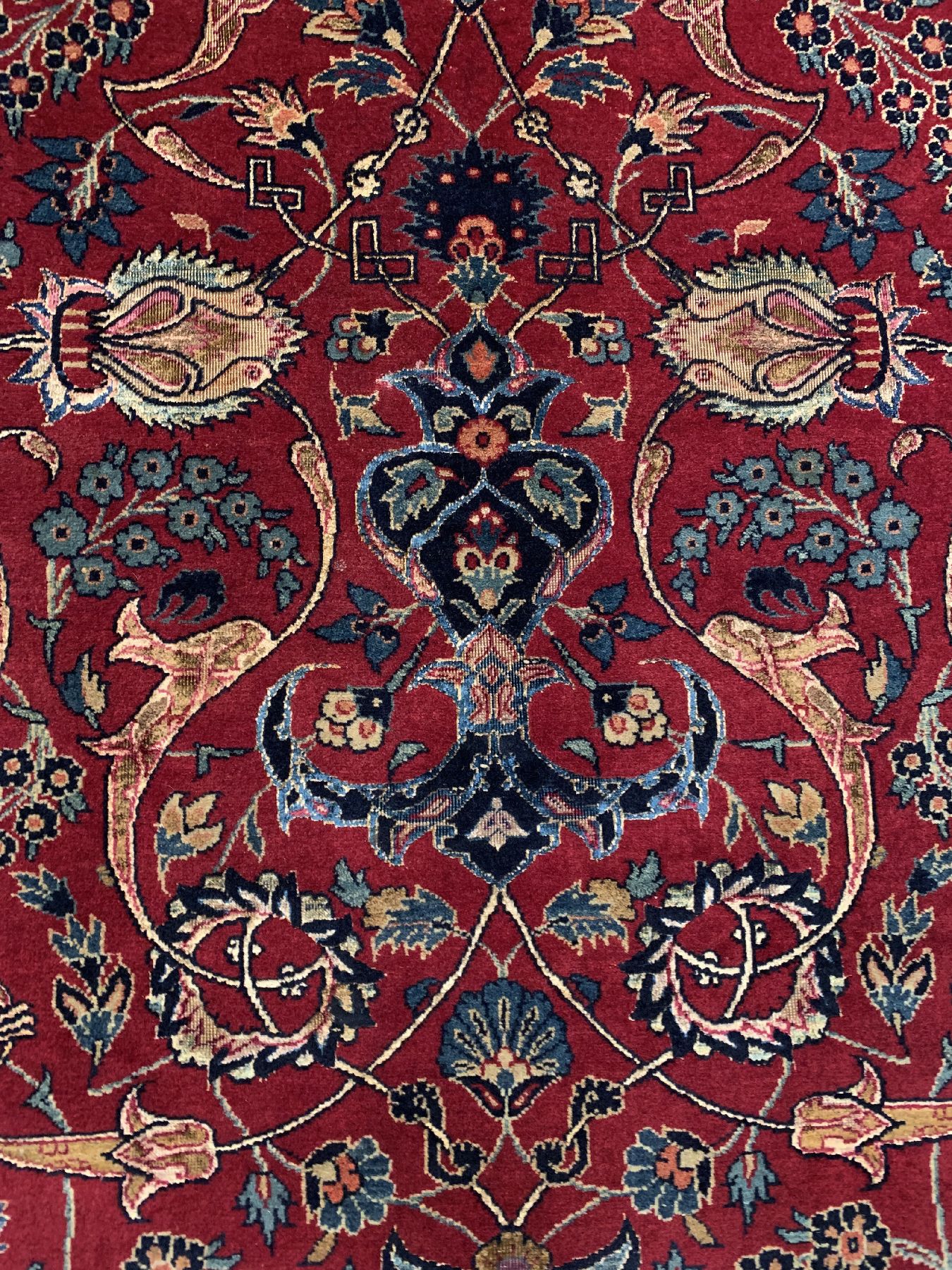 Detail b: Feiner Keschan Kork, Zentralpersien, um 1910/1920, Korkwolle mit Seide geknüpft auf Baumwolle, ausgefallenes Muster und Farbkombination, ca. 215 x ...