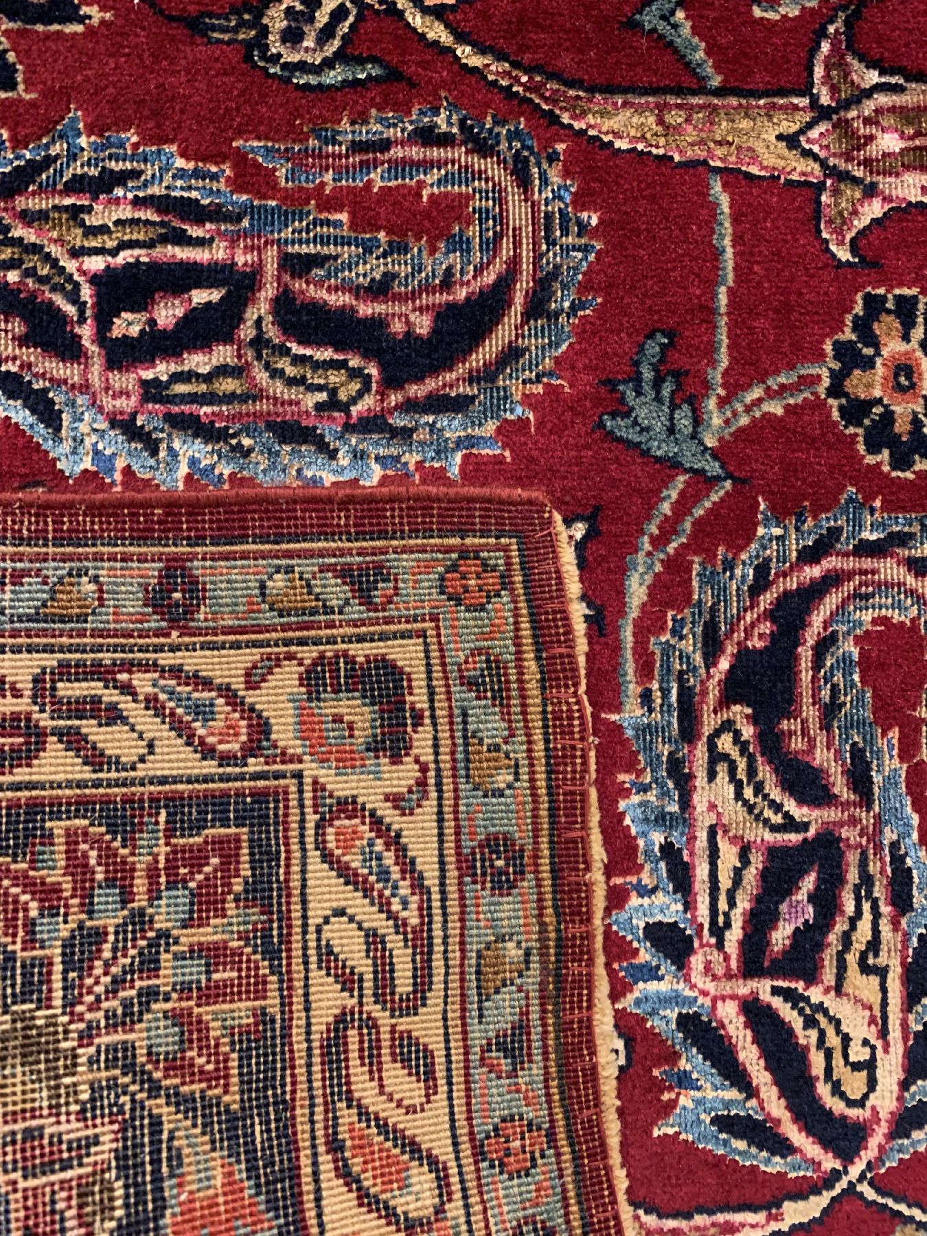 Detail d: Feiner Keschan Kork, Zentralpersien, um 1910/1920, Korkwolle mit Seide geknüpft auf Baumwolle, ausgefallenes Muster und Farbkombination, ca. 215 x ...