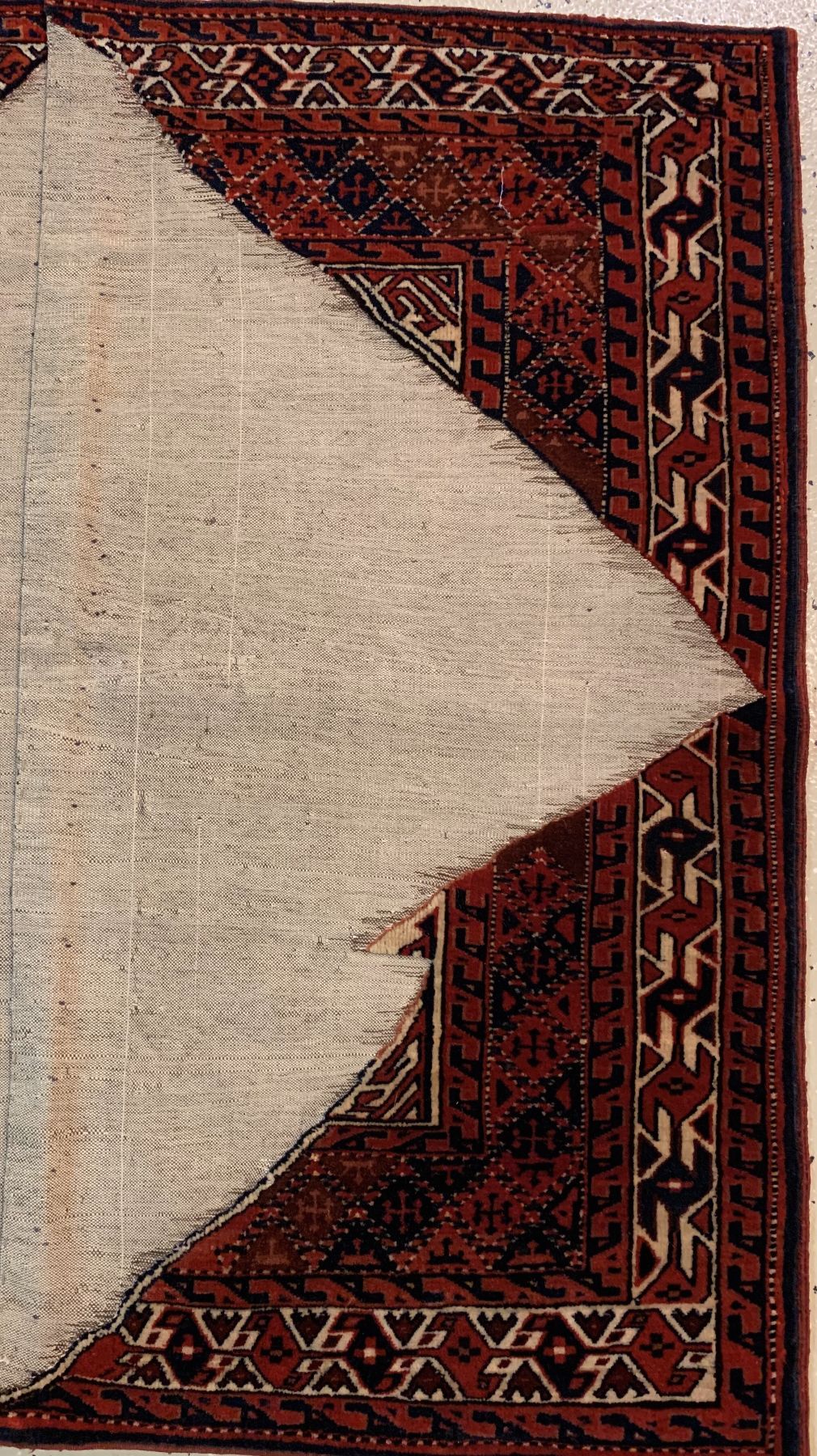 Detail b: Yomud Boghtsche antik, Turkmenistan, um 1900, Wolle geknüpft auf Baumwolle, ca. 105 x 102 cm, EHZ: 2(guter Zustand)