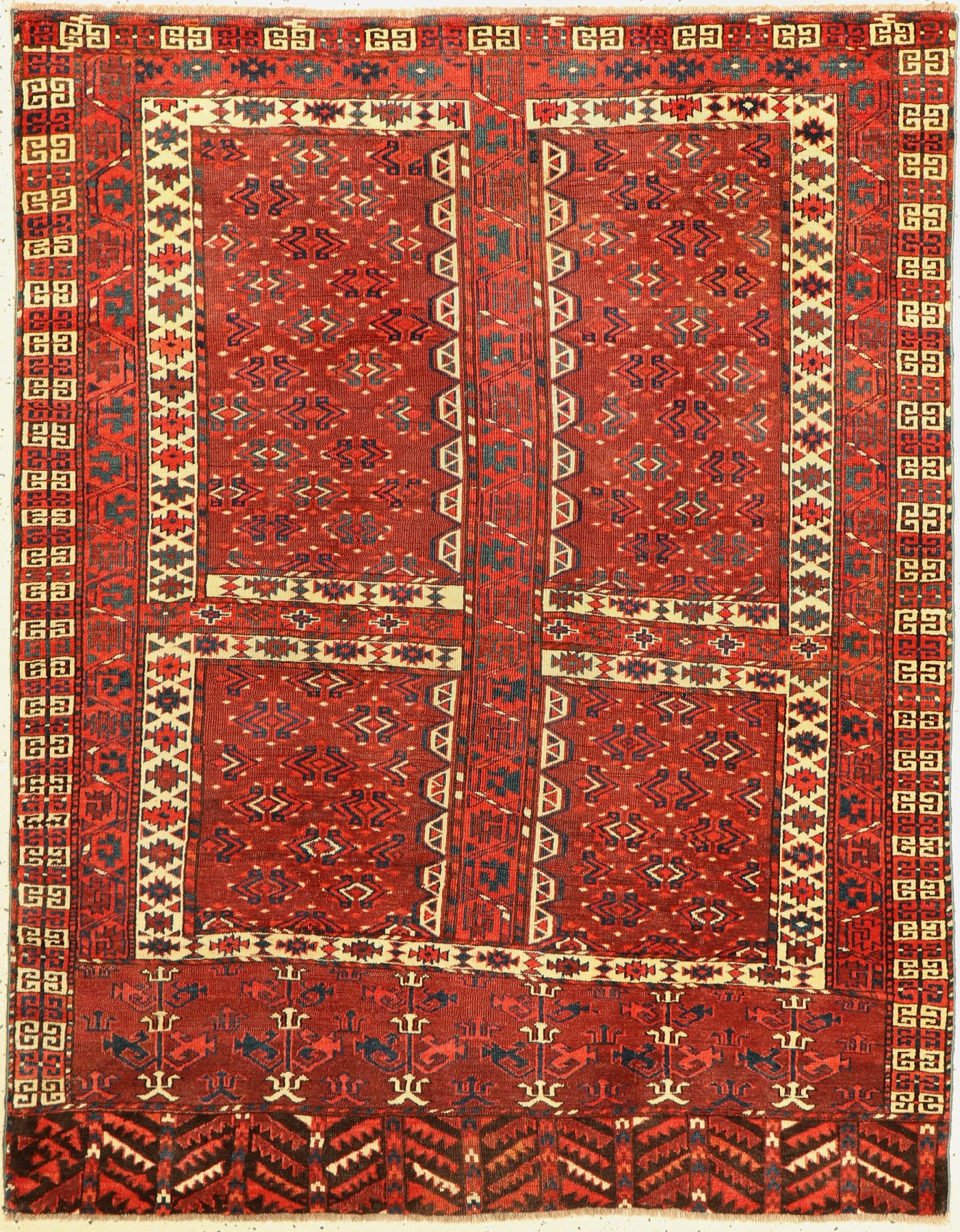 Antiker Yomud Engsi, Turkmenistan, 19 Jhd.,Wolle geknüpft auf Wolle, ca. 162 x 127 cm, EHZ: 2-3(guter Zustand).