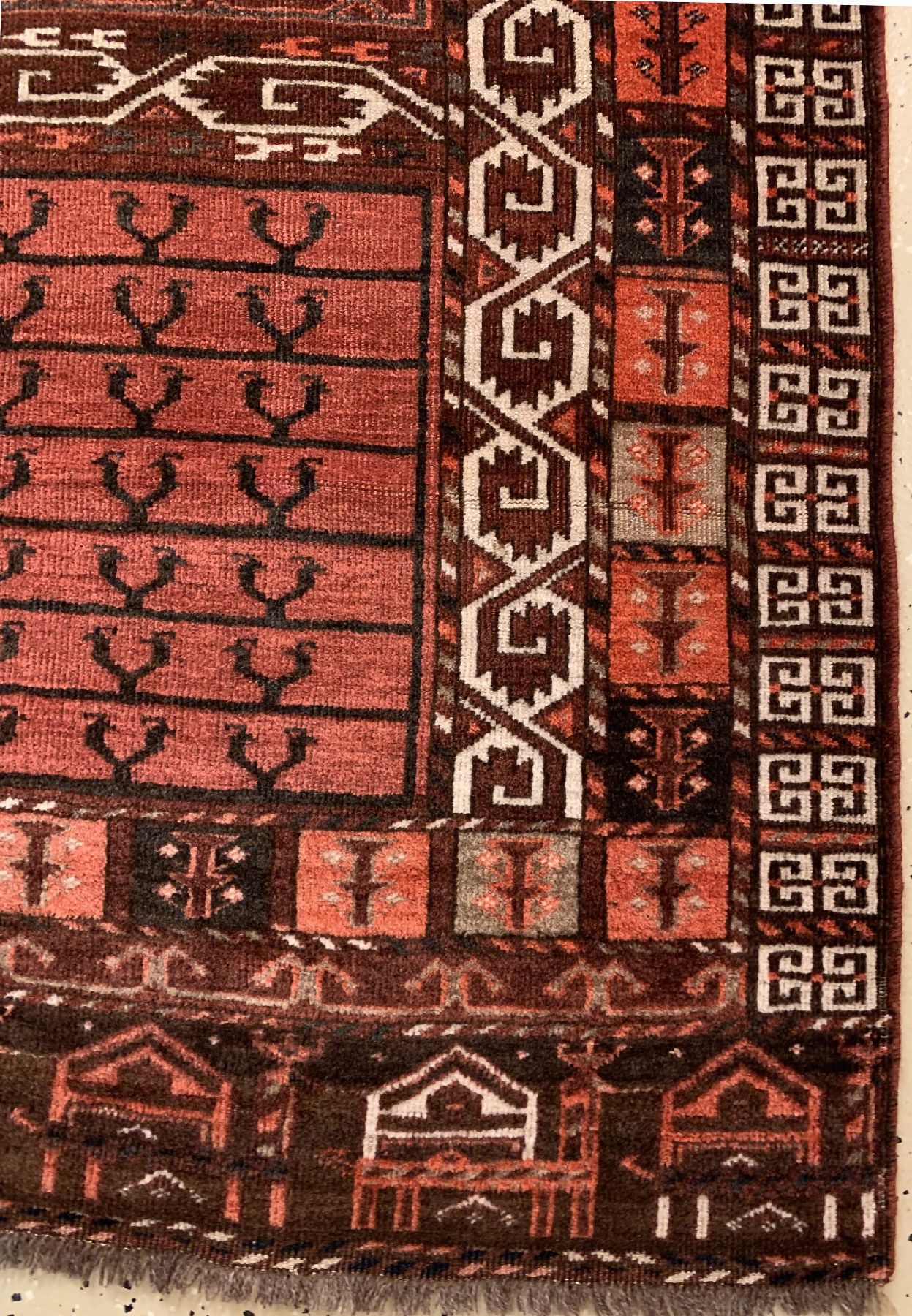 Detail d: Antiker Arabachi Engsi, Turkmenistan, 19 Jhd., Wolle geknüpft auf Wolle, ca. 158 x 136 cm, EHZ: 3