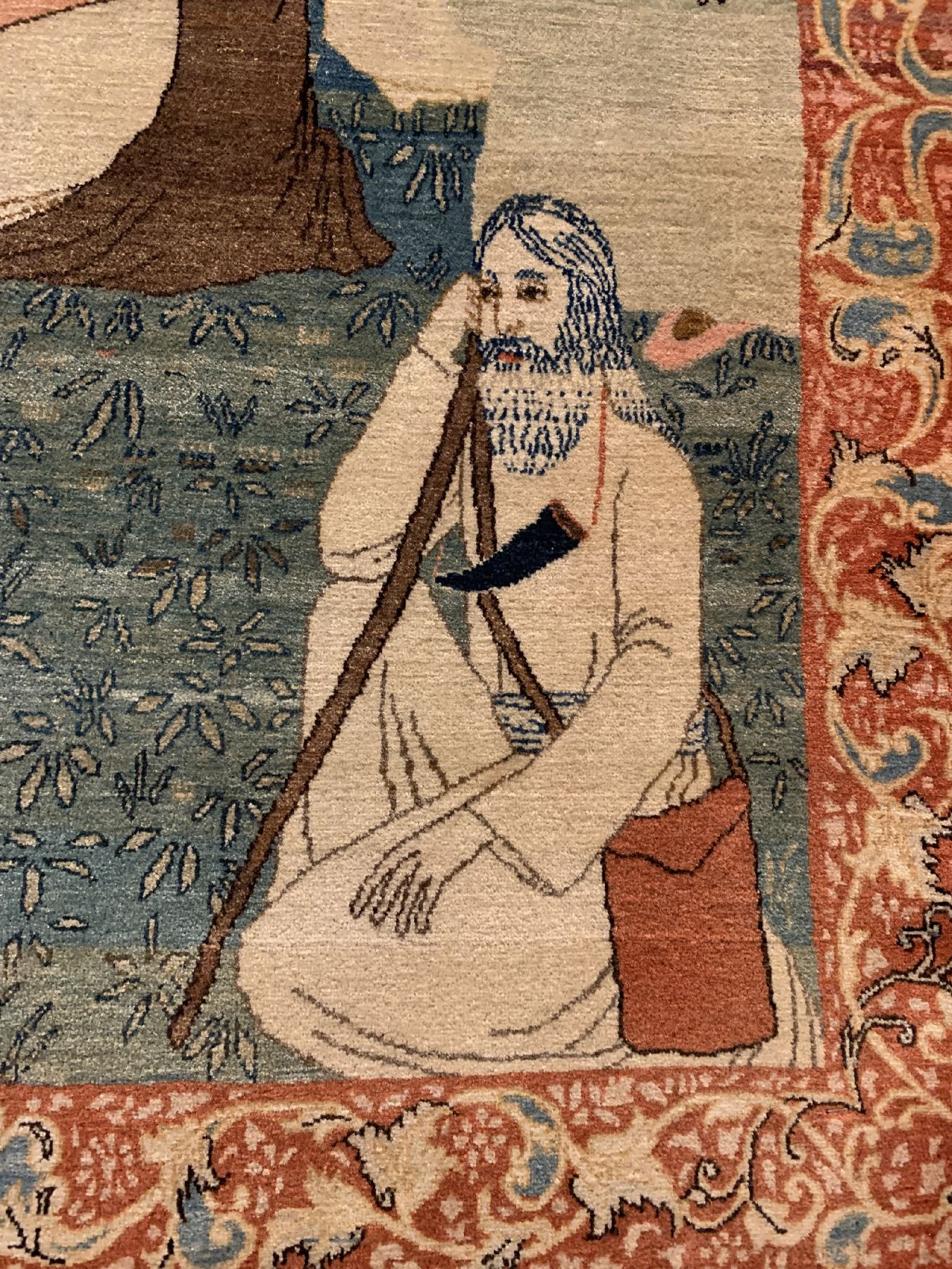 Detail c: Feiner Kork Keschan (Bildteppich), Persien, um 1940, Korkwolle geknüpft auf Baumwolle ca. 212 x 134 cm, EHZ:2(guter Zustand).