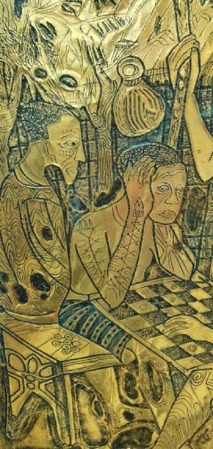 Detail e: Bruce Onobrakpeya, geb. 1932, zeitgenössischer nigerianischer Künstler, europäisch-britisch geprägtes Studium am Nigerian College of Arts, ...