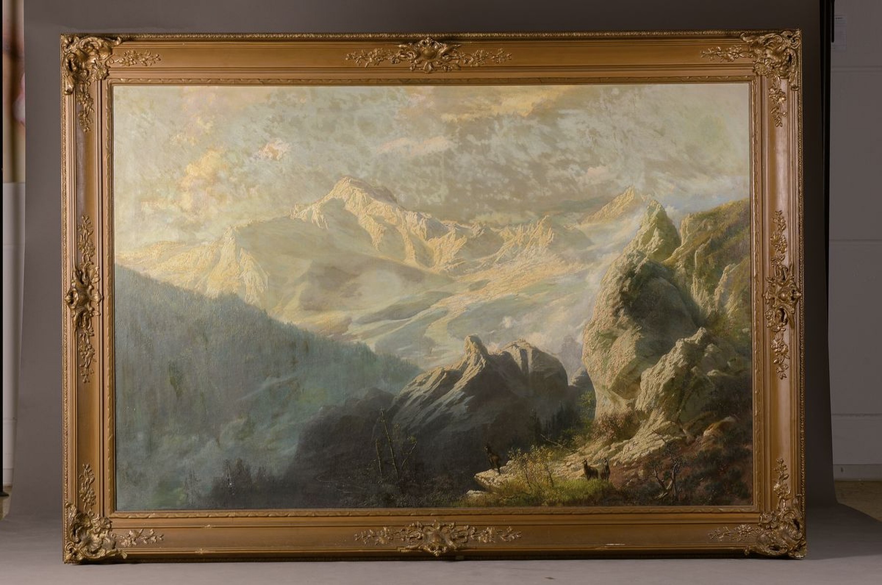 Detail k: Joseph Haunstetter, 1858 München - 1944, Rimbachtal, monumentales Alpenpanorama, lichtdurchflutete Hochgebirgsansicht, gekonnte Licht- und ...